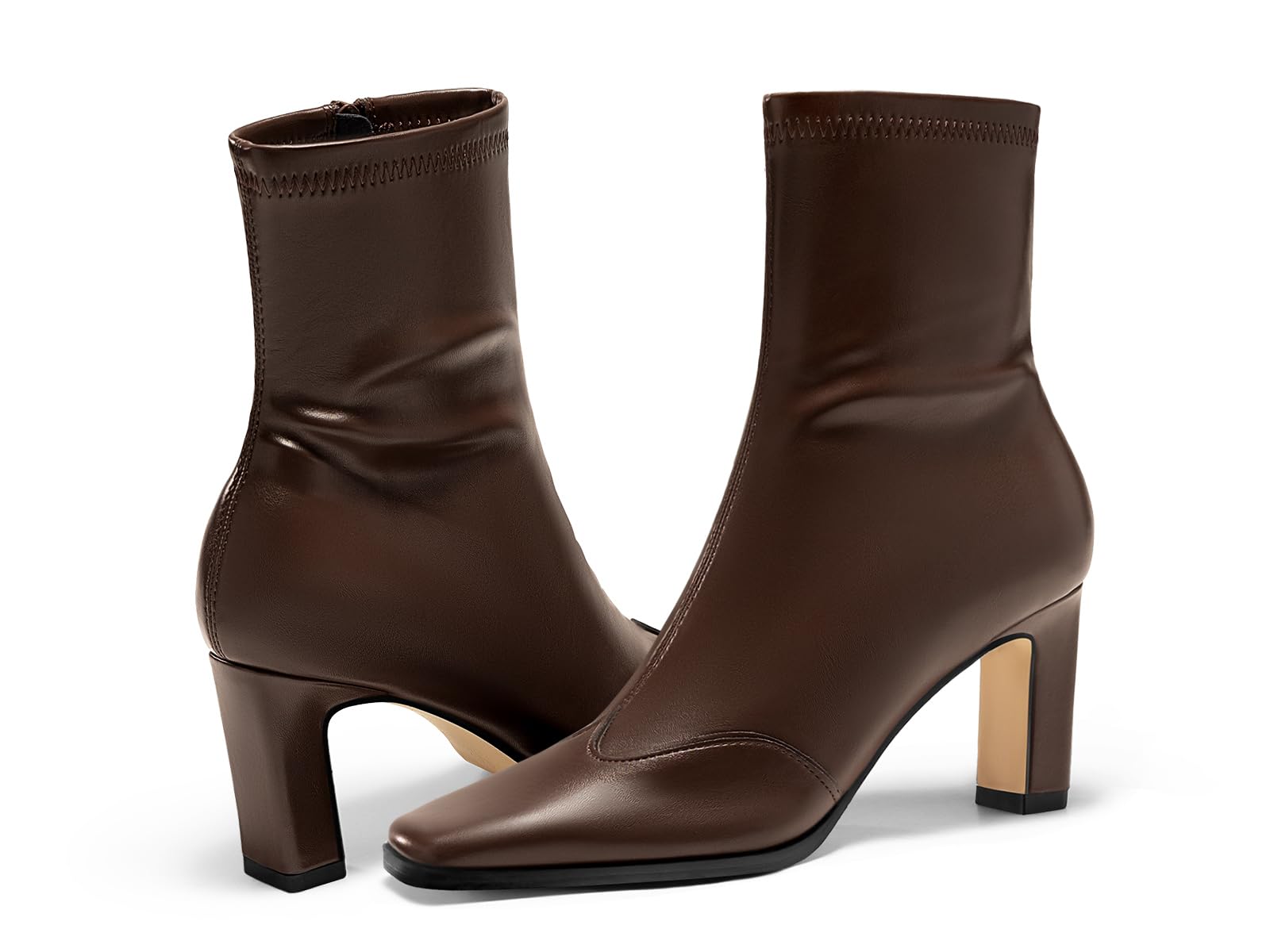 Coutgo Womens Ankle Boots Chunky Heel Square Toe Short GoGo Booties Side Zipper Winter Dress Shoes