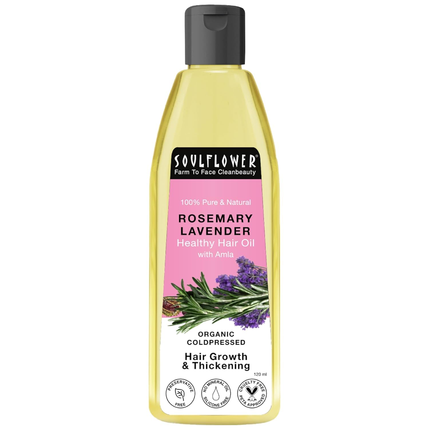 Soul,flower Rosemary Hair Growth Oil, Hair Fall Control, Healthy Scalp, Strong Hair, Rosemary, Lavender, Castor|100% Pure, Natural, Organic, Clinically Proven for Hair Growth, 225ml