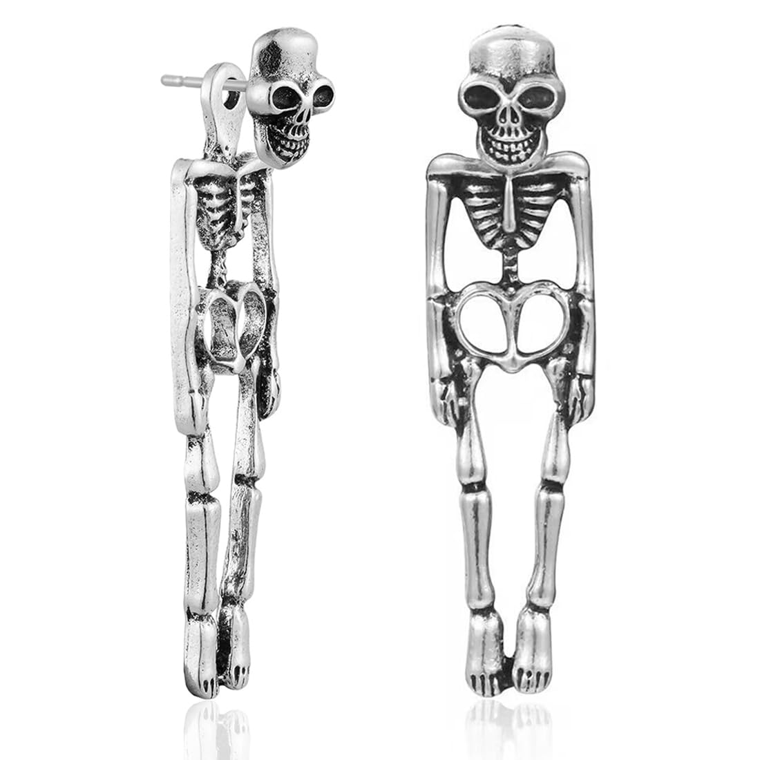 JEYORZY 1 par de pendientes de Halloween esqueleto para hombre, pendientes góticos punk, pendientes de calavera largos, pendientes de calavera para hombre y mujer