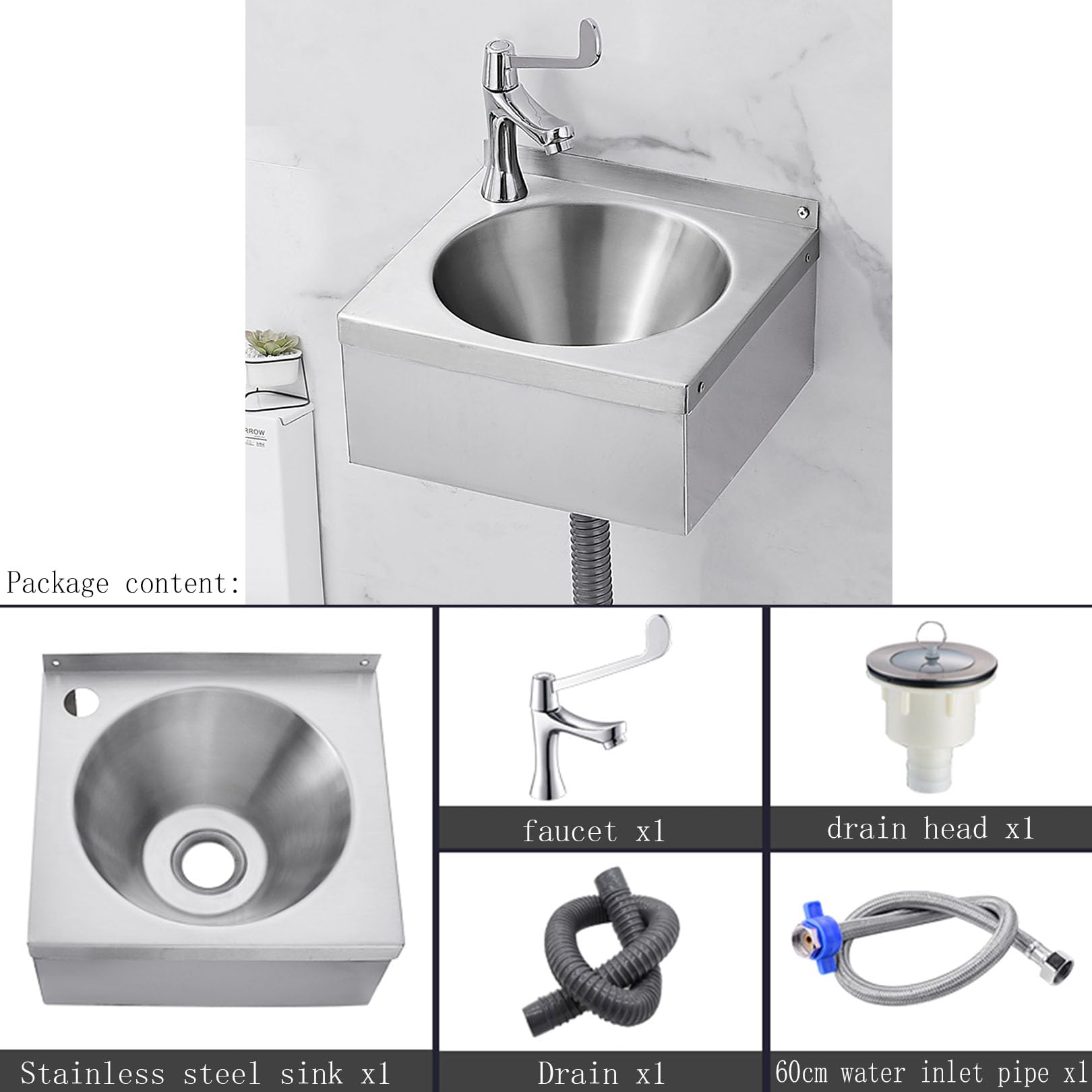 Lavello da Cucina Lavello a Parete Piccolo Lavamani in Acciaio Inossidabile 304 Installazione Facile Lavello per Camper, Lavello Multiuso, per Locali Tecnici Cucine Bar (B-30x27x13.5cm)