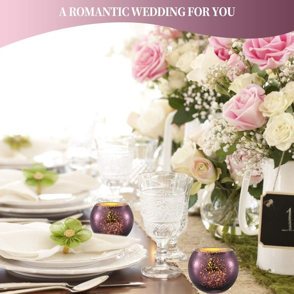 DerBlue 16Pcs Round Mercury Glass Votive Candle Holders for Wedding Centerpieces, Valentines Dinner, Garden Tub and Any Theme Events (Purple) : Home & Kitchen