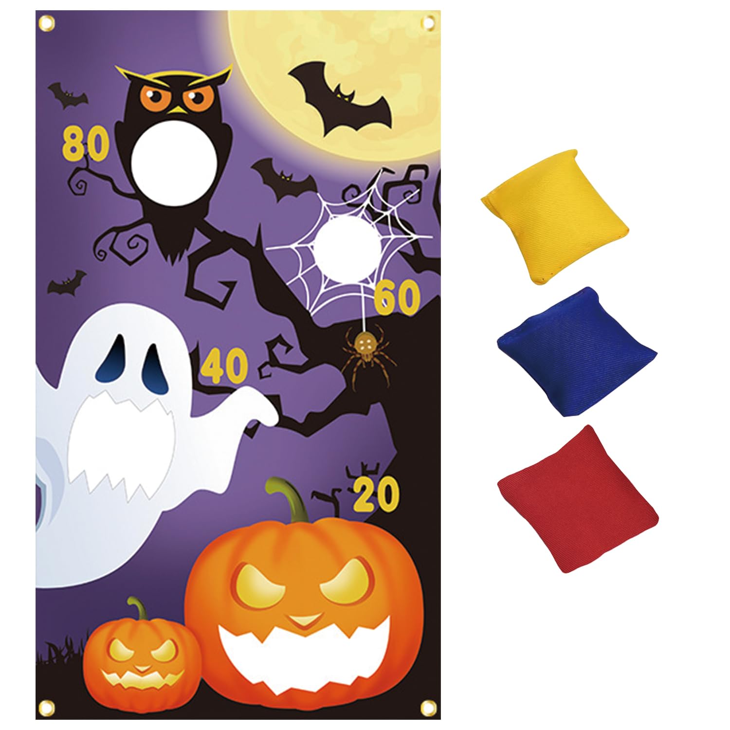 Halloween-Themed Pumpkin Ghost Bean Bag Toss Games + 3 Bean Bags, Halloween Throwing Games for Kids Party Favor Supplies Halloween Decorations
