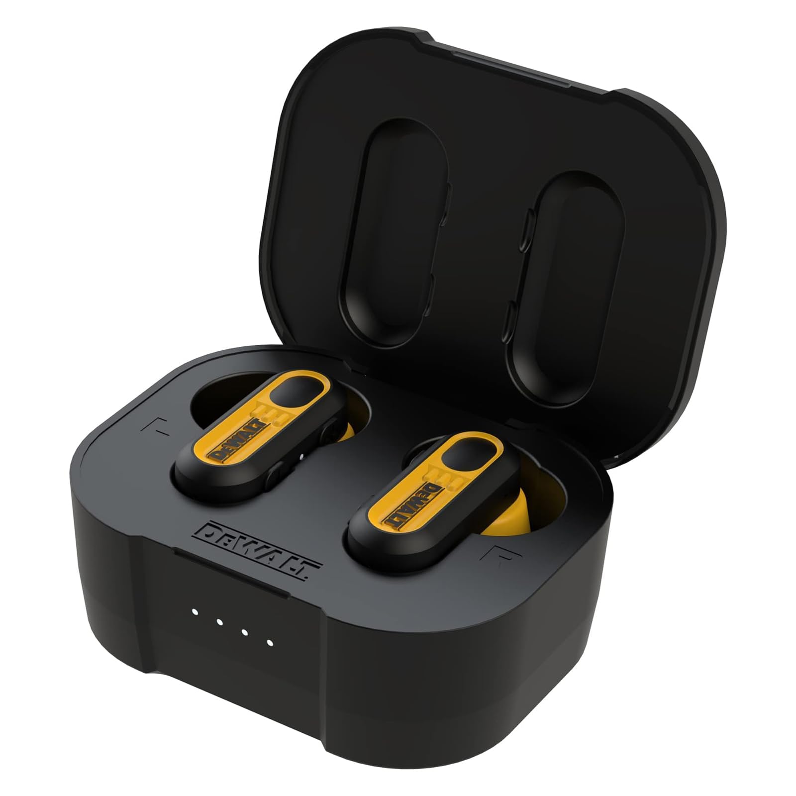 DEWALT Auricolari Bluetooth True Wireless Cuffie In-Ear con Custodia di Ricarica USB-C, Autonomia fino a 37 Ore, Resistenti a Polvere e Acqua IP56 Ideali per Lavori, Cantiere e Uso Outdoor Nero
