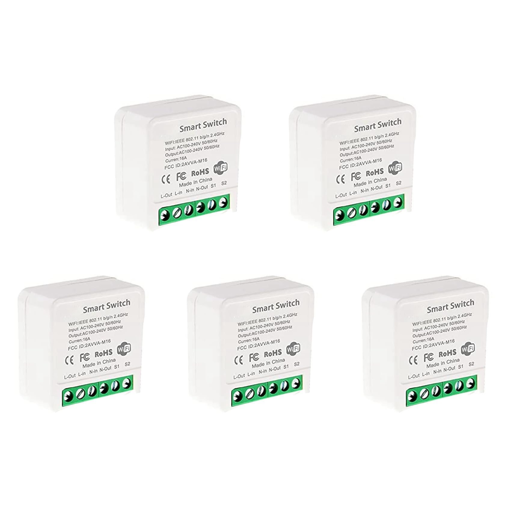 Jnchdghwa As Shown 5X Mini Smart Wifi Relay Switch, Diy Timer Light Switch Module Smart Life/Tuya Application, Wireless Remote Control