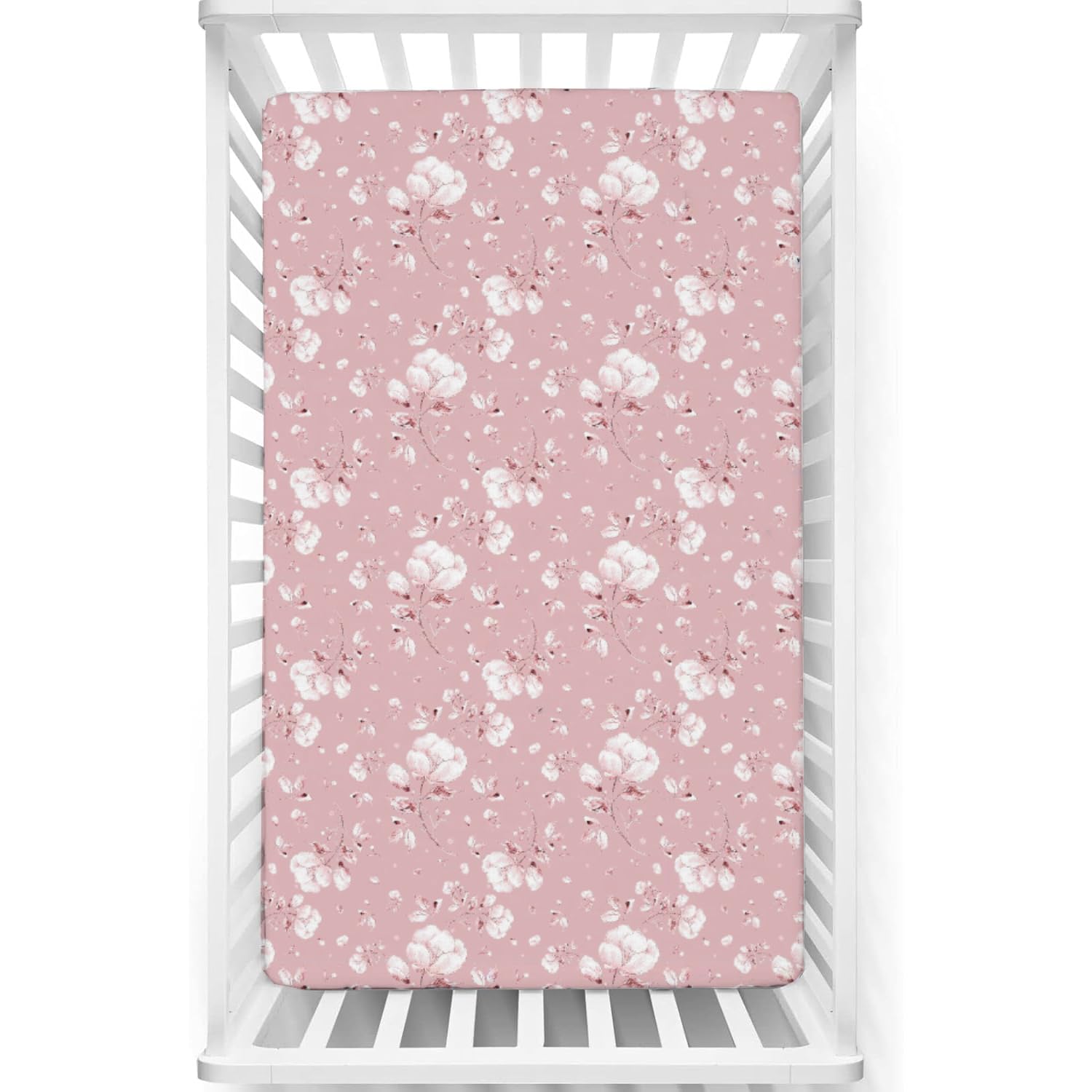 Fitted Cot Crib Sheet | Bed Sheets for Newborn Baby Crib Mattress | Deep Pocket All Round Elastic Fitted Crib Sheet for Baby| Size 132 cm x 71 cm | Crib Sheets - 28"x52" | Flora Bloom-image-28