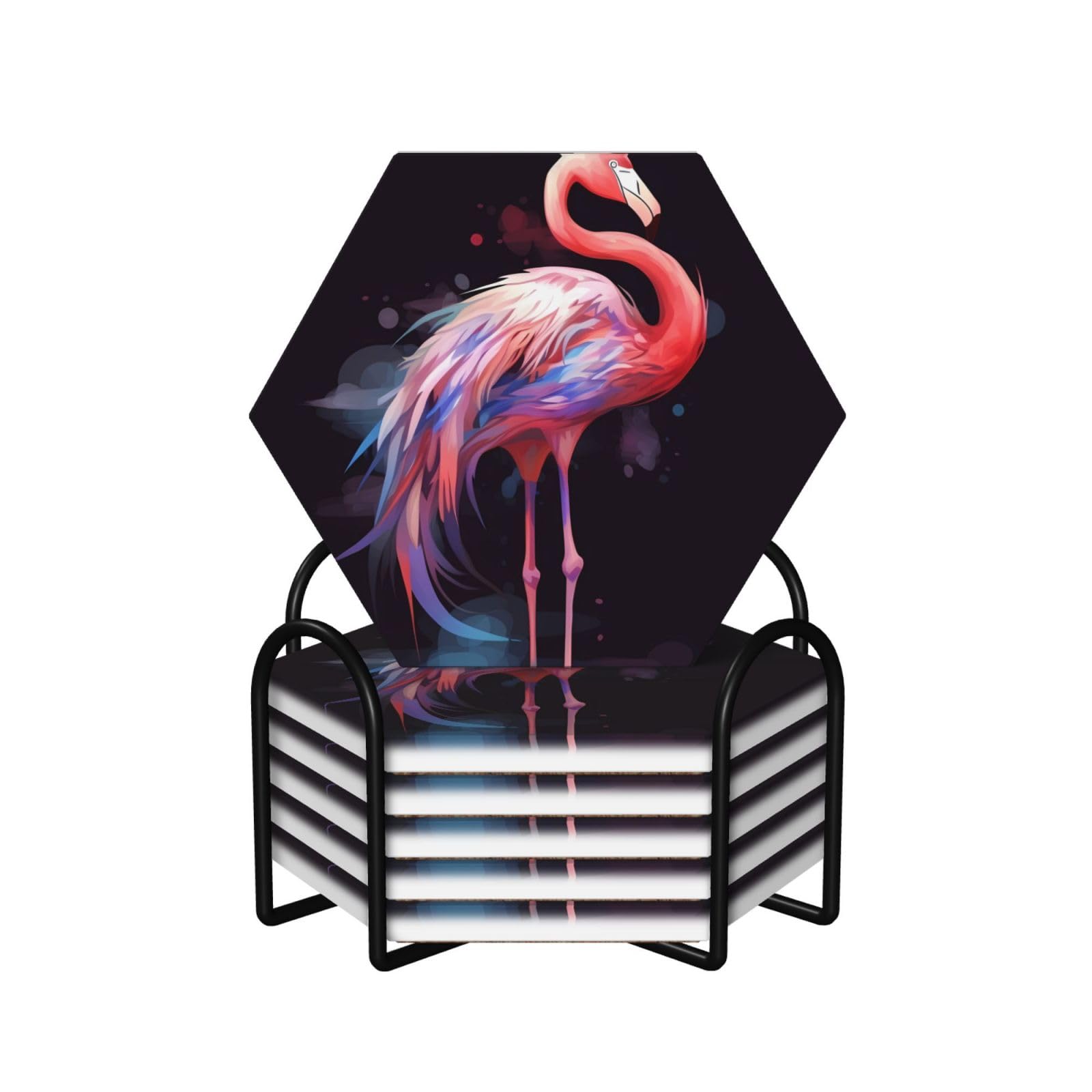 Dessous de verre en céramique flamant rose avec support : lot de 6 pièces