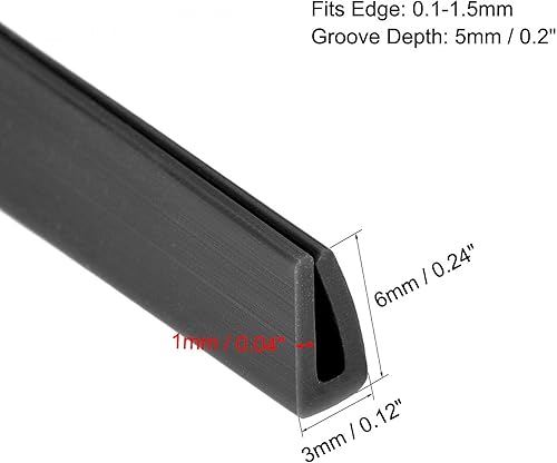 Miniatura 8 de uxcell Extrusión de sello en U, hoja protectora de borde de canal en U negra de silicona para borde de 564-532 pulgadas de longitud de 16.4 ft16.4