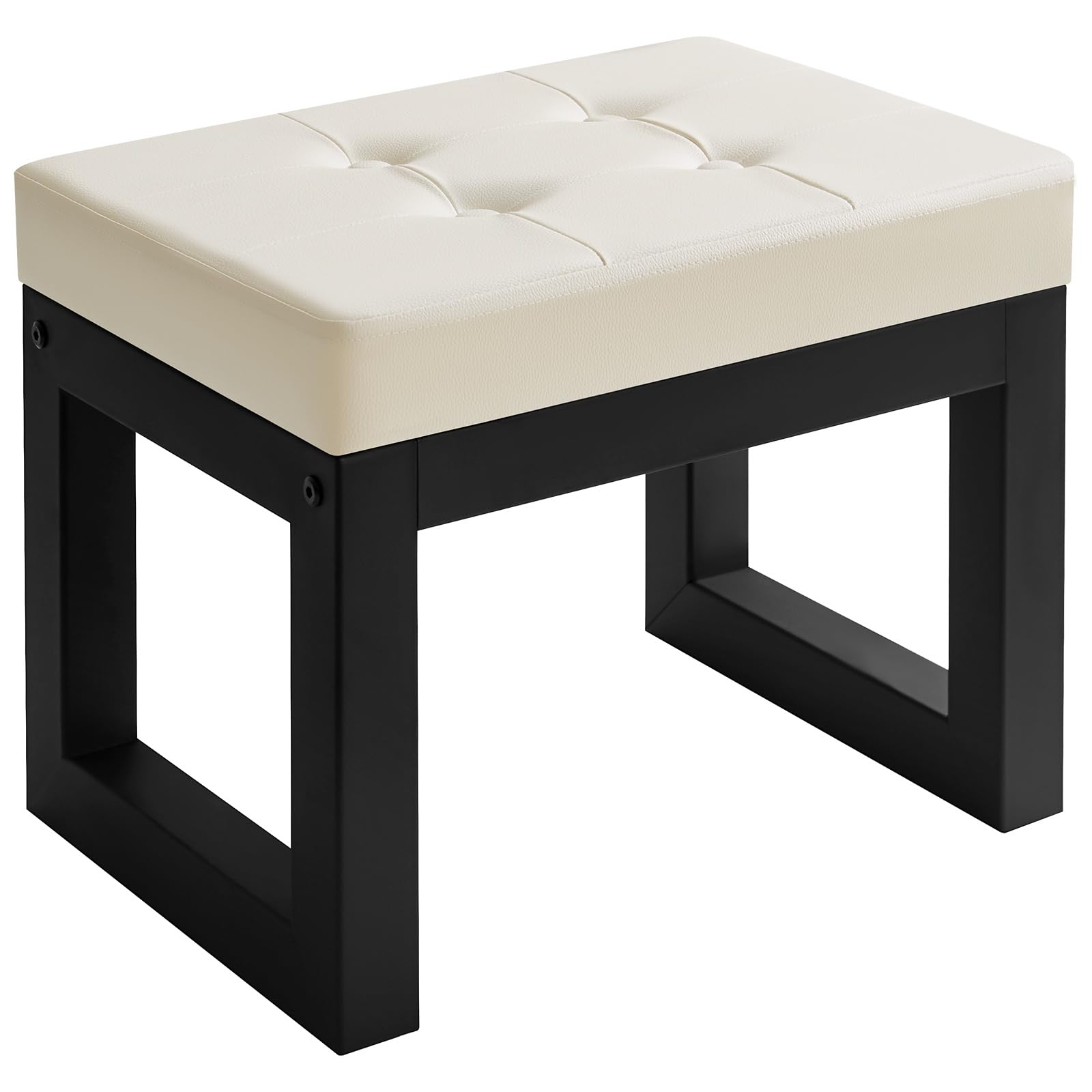 IBUYKE 16” Petit Repose-Pieds Ottomane, Tabouret Repose-Pieds Rectangulaire en Faux Cuir PU avec Assise Rembourrée et Pieds en Métal, Ottomane Moderne pour Salon Chambre Fauteuil, Noir WBD026B