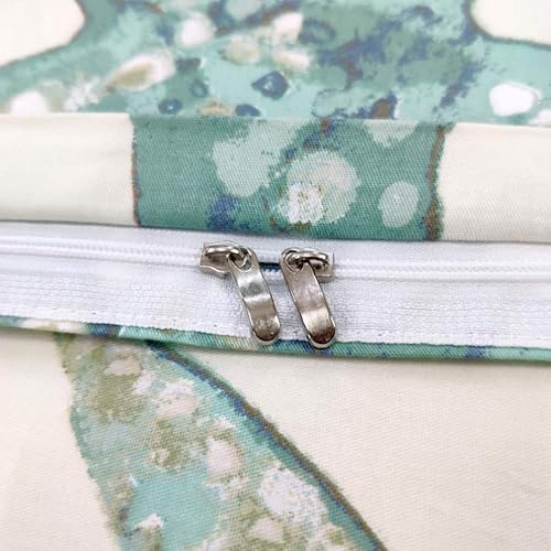 Miniatura 4 de Juego de funda de edredón King, 100% algodón, suave ropa de cama costera de 3 piezas, diseño náutico de estrellas de mar y vida marina con cierre de