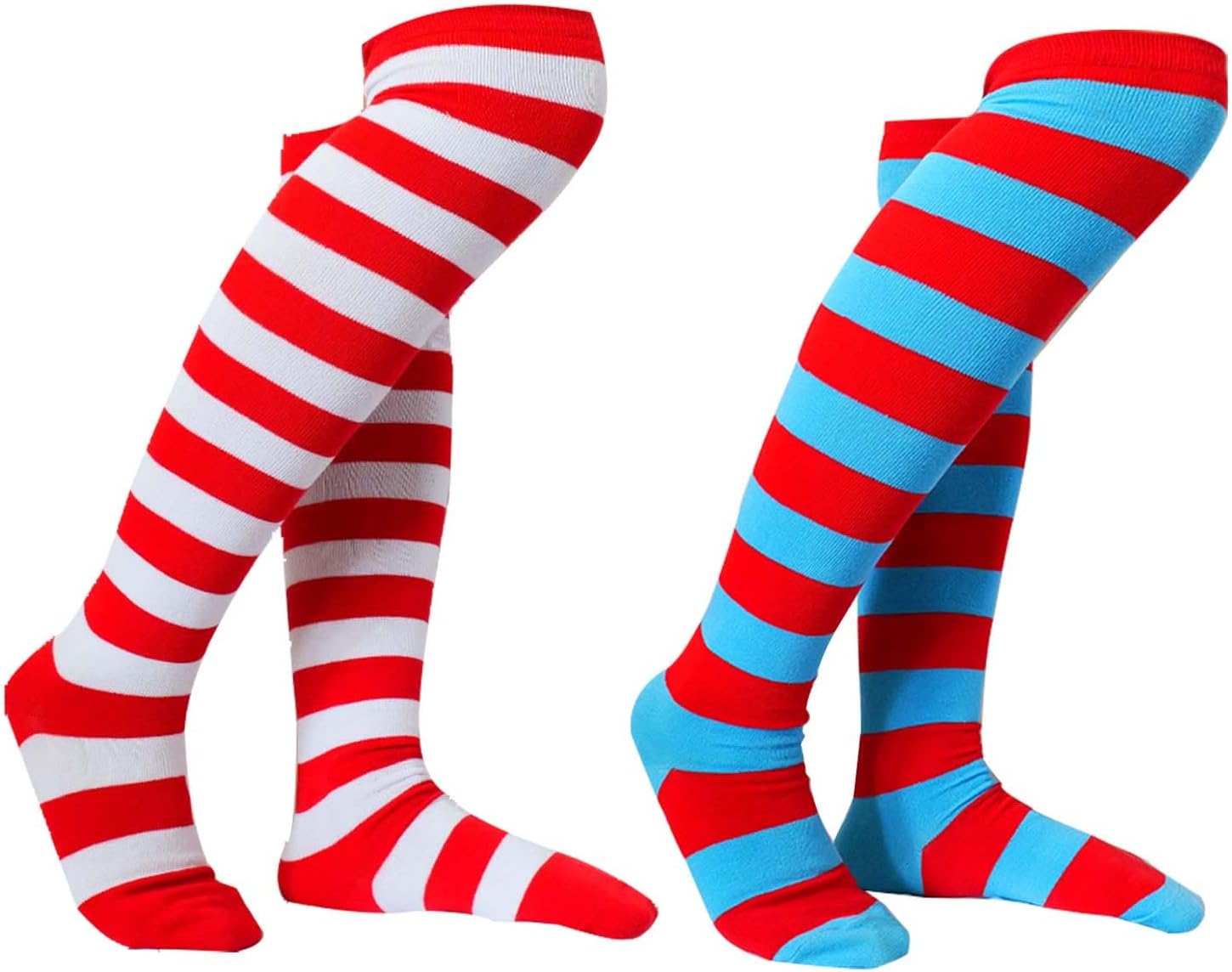 2 Pairs Red White Blue Striped Costume Socks