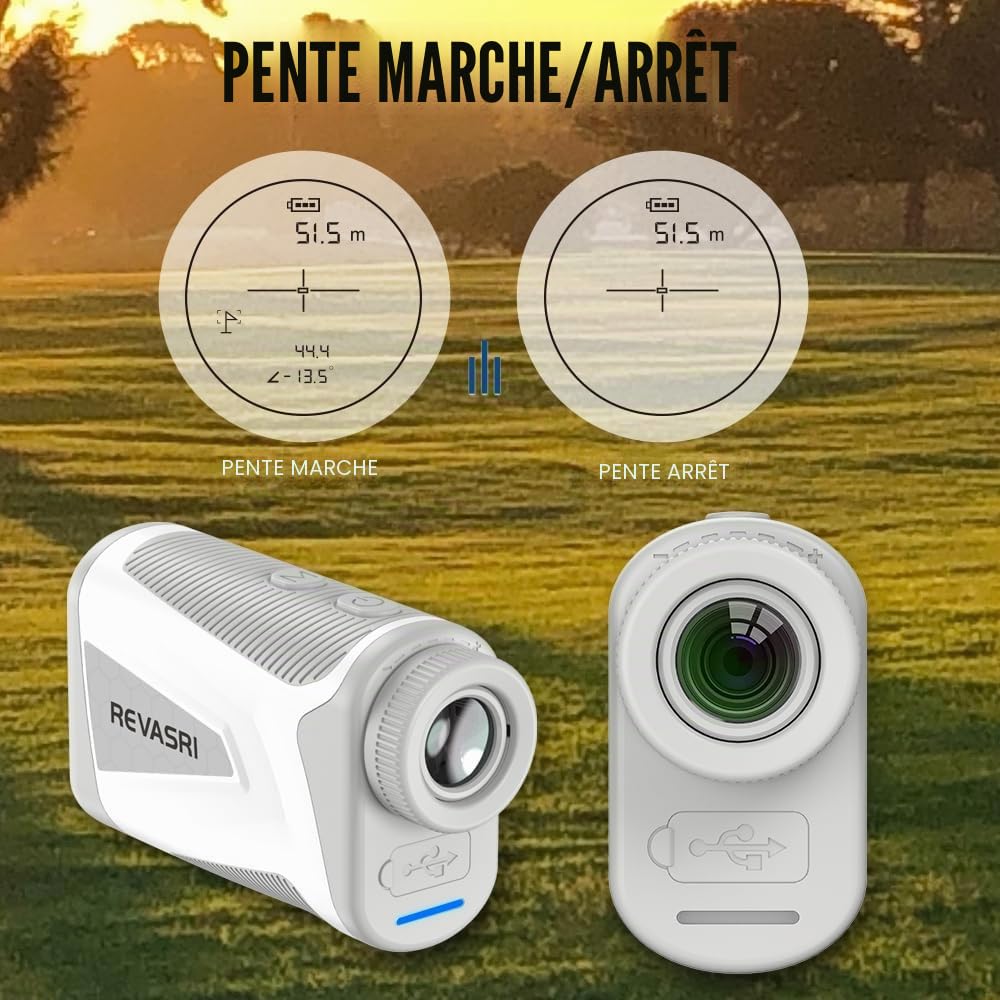Télémètre de Golf REVASRI | Mini | 1 000 m | Compensation de Pente | Capture magnétique | Verrouillage du Drapeau et Vibration | Grossissement x6 | Unités de Mesure M/F/Y | Batterie Rechargeable