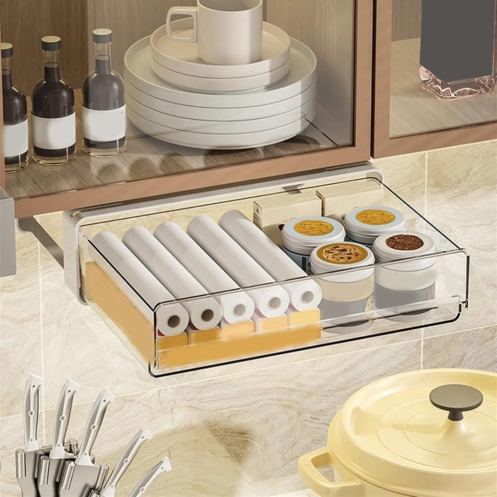 Paper Plate Holder, Under Cabinet Drawer Organizer, Plastic Storage compatibility with Kitchen, Accessories-A