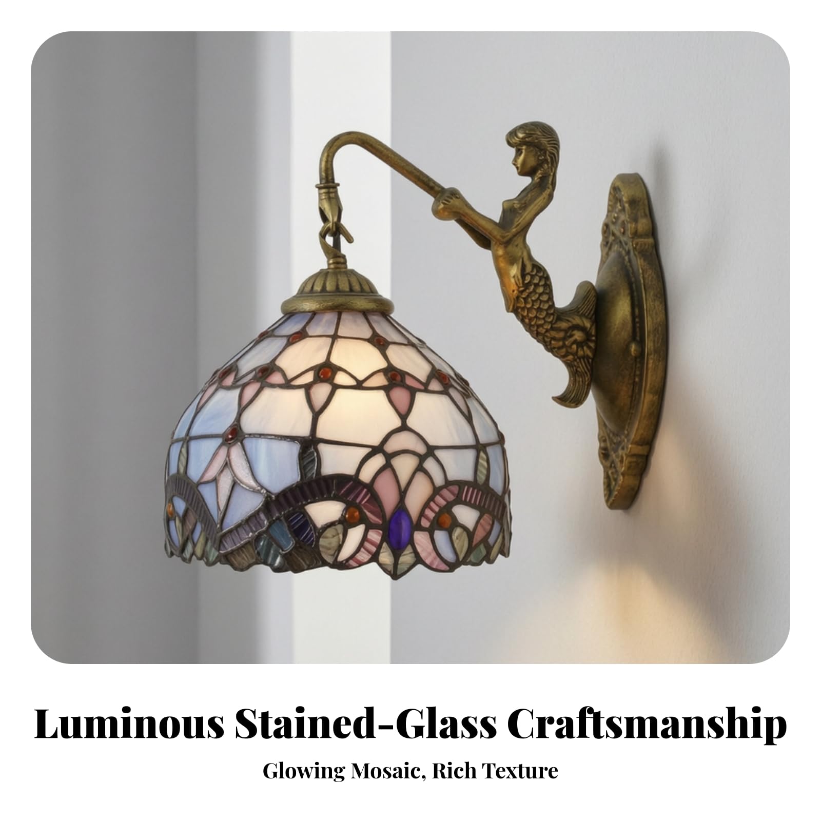 Sharplace Vintage Bunt Wandlampe | Handgelötetes Bunt, Wandlampe mit Zugschalter, Klassisch, Innenwandleuchte, für Flur, Beige,