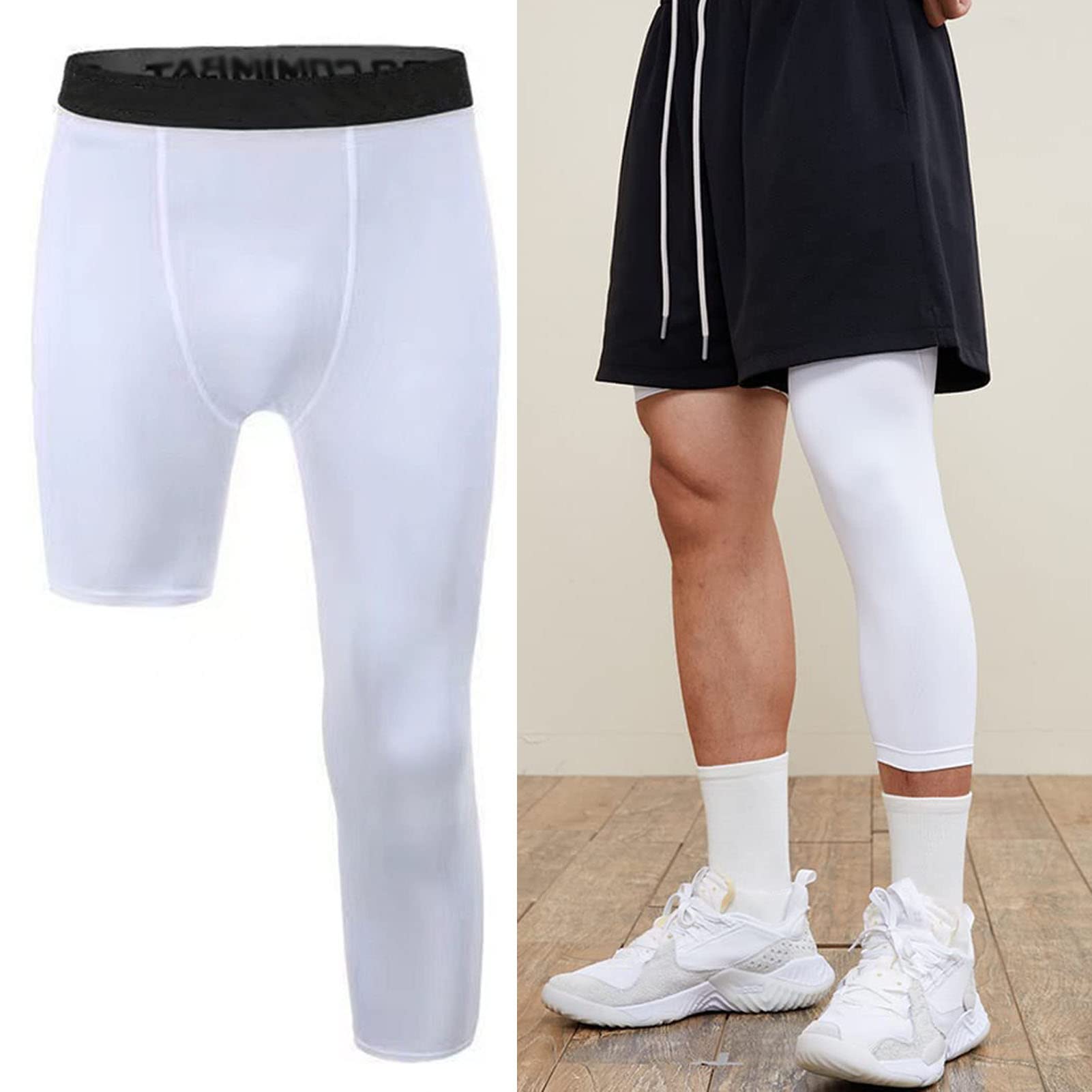 Męskie legginsy kompresyjne 3/4 z jedną nogawką, rajstopy sportowe, spodnie treningowe, przycięta, szybkoschnąca, bielizna do biegania, spodnie rowerowe do treningu, na siłownię