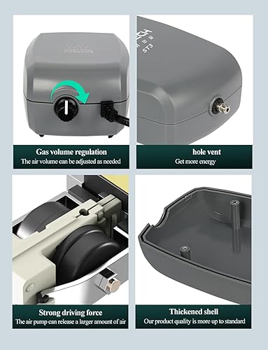 Miniatura 7 de UPETTOOLS Bomba de aire para acuario, aireador de tanque de peces extra potente de 3 W con salida única de acero inoxidable, bomba de aire ajustable