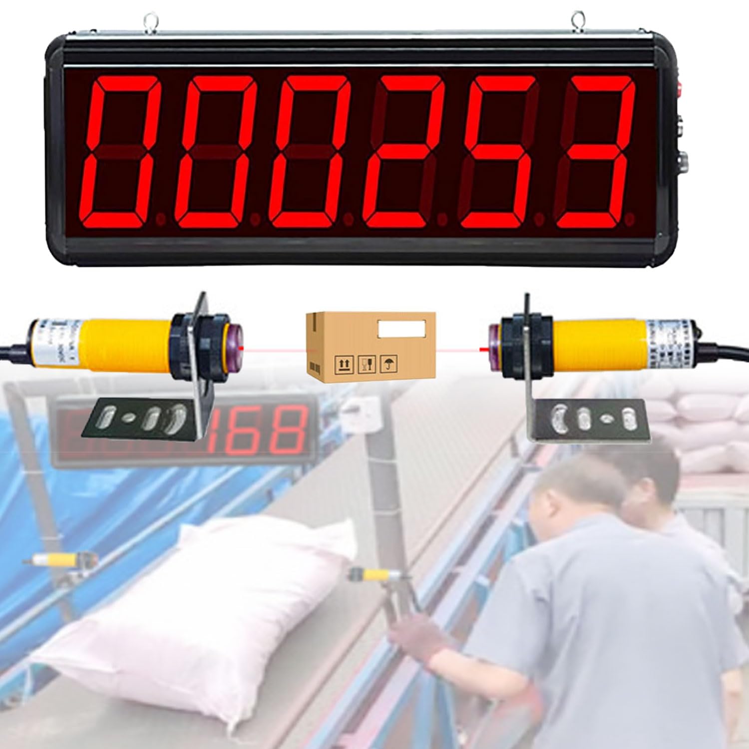 Contatore Industriale a 6 cifre con Display, Distanza di rilevamento di 5 m, misuratore LED ad Alta precisione da 0 a 999999, Doppia sonda, 2 metodi di ripristino, Memoria in ca,