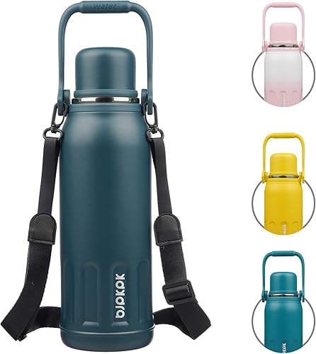 BJPKPK Botella de agua térmica de 50 onzas sin BPA con tapa y asa de transporte, botellas de agua de acero inoxidable para deportes al aire libre,