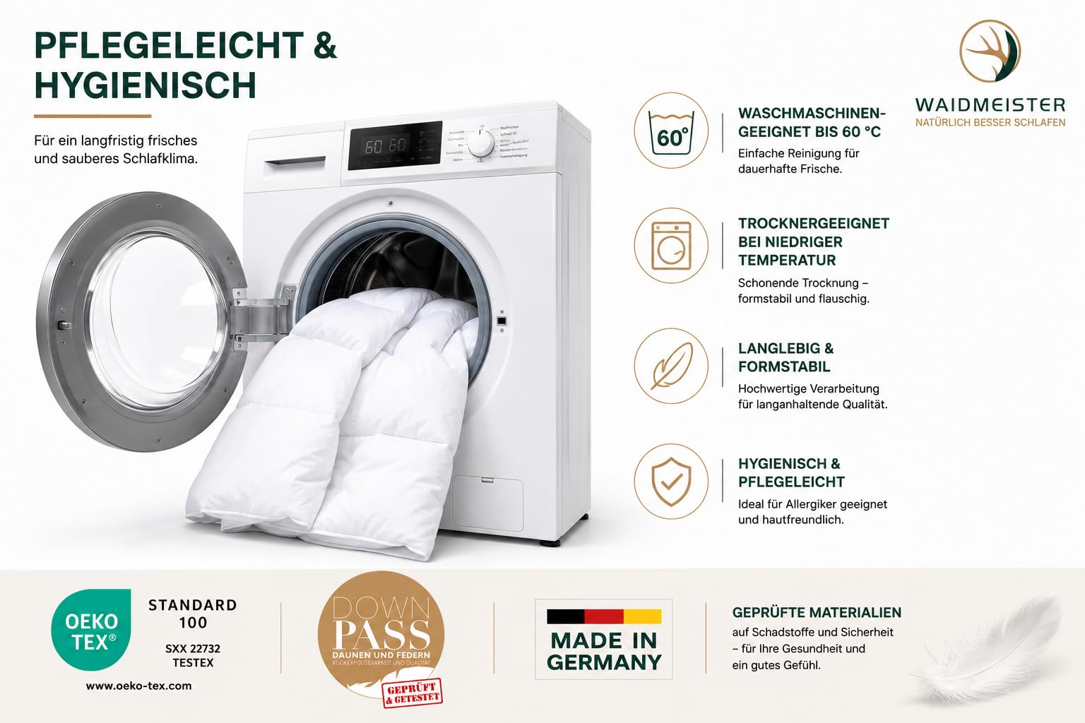 DILUMA Bettenset 4-teilig Comfort - 2X Bettdecke 135x200 cm 1000g Füllung 90% Federn 10% Daunen - 2X Kopfkissen 80x80 cm 100% Federn - Bettdeckenset mit ÖkoTex 100