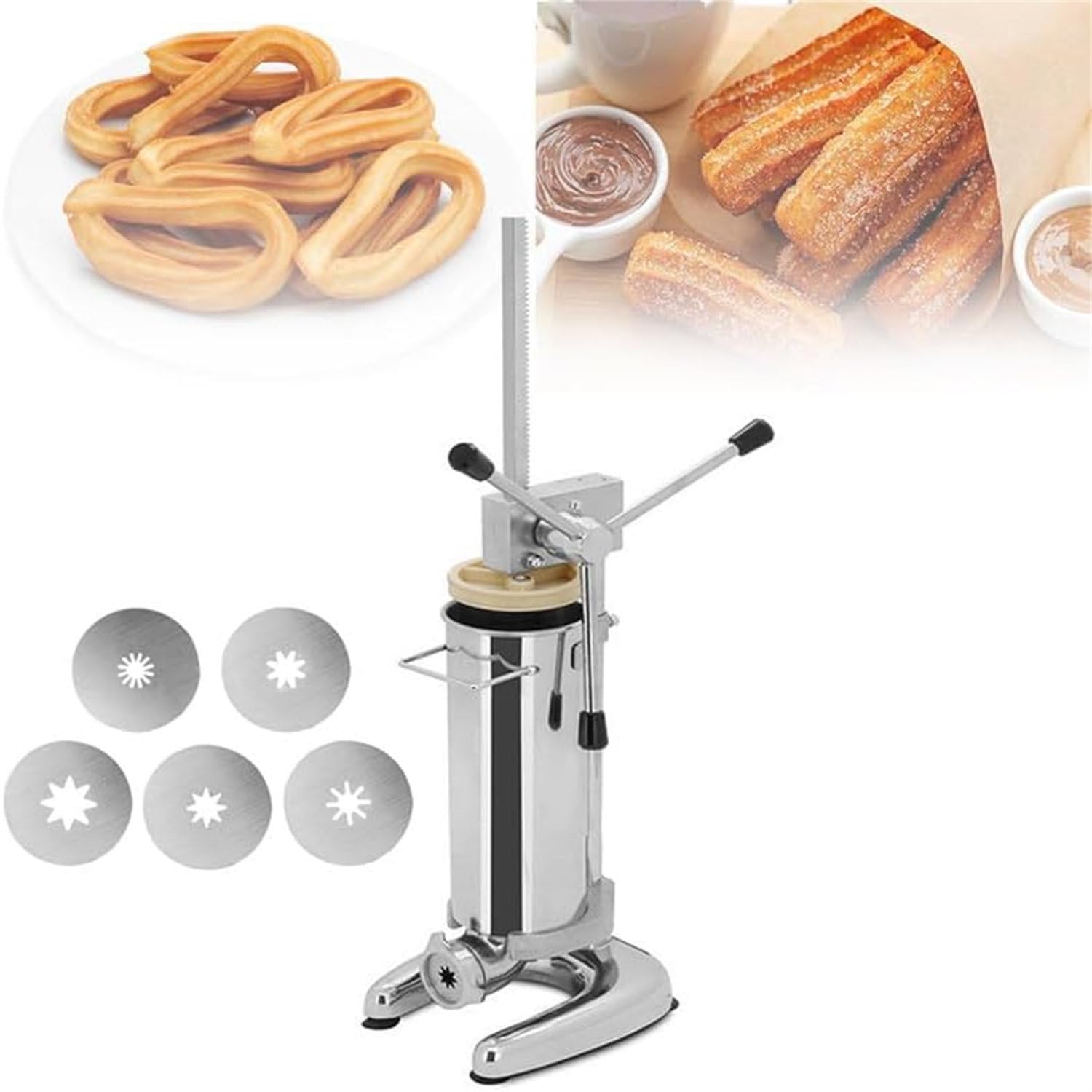 Manual Churro Maker Machine, 2/3L Commercial Latin Fruit Donut Machine,Latin Fruit Jam Filling Machine,with 5 Kinds Of Molds,for Hotels Cafeterias Bakery,3L