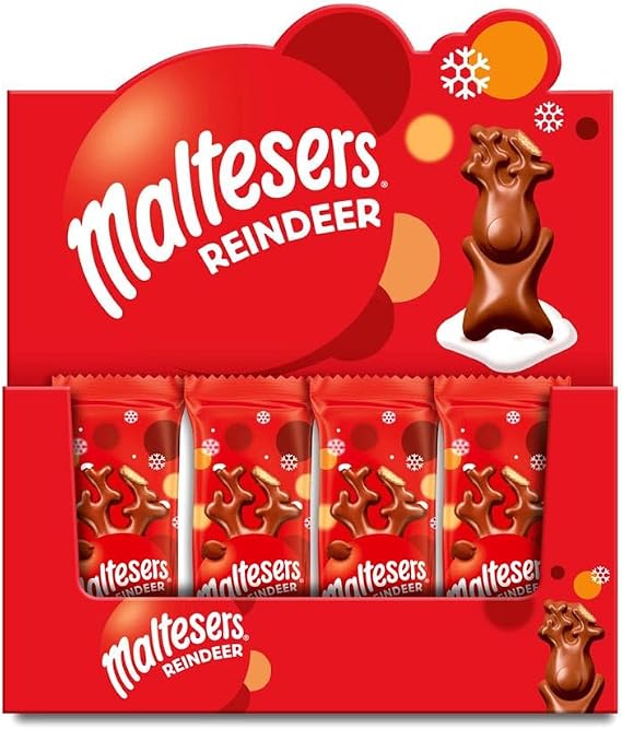 Maltesers Chocolate Reindeers Bulk Box, Milk Chocolate Gift, Honeycomb & Malt Filling, 32 x 29g, Ideal for Christmas Stocking Fillers or Snacks
