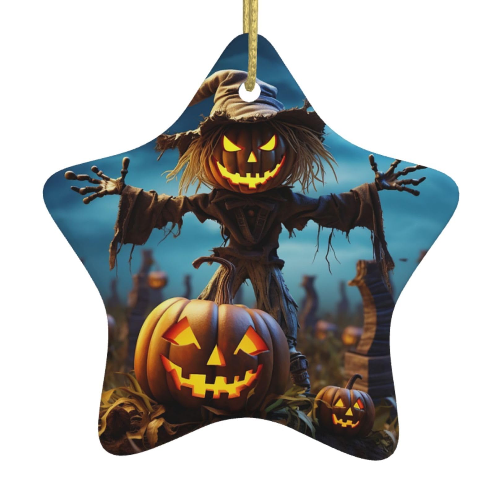 Ceramic Christmas Tree Hanging Ornaments with Gold Ropes Christmas Tree Decorations Star Ceramic Funny Pumpkin Scarecrow Pendant Keepsake Decorations for Holiday Xmas Gift Ideas