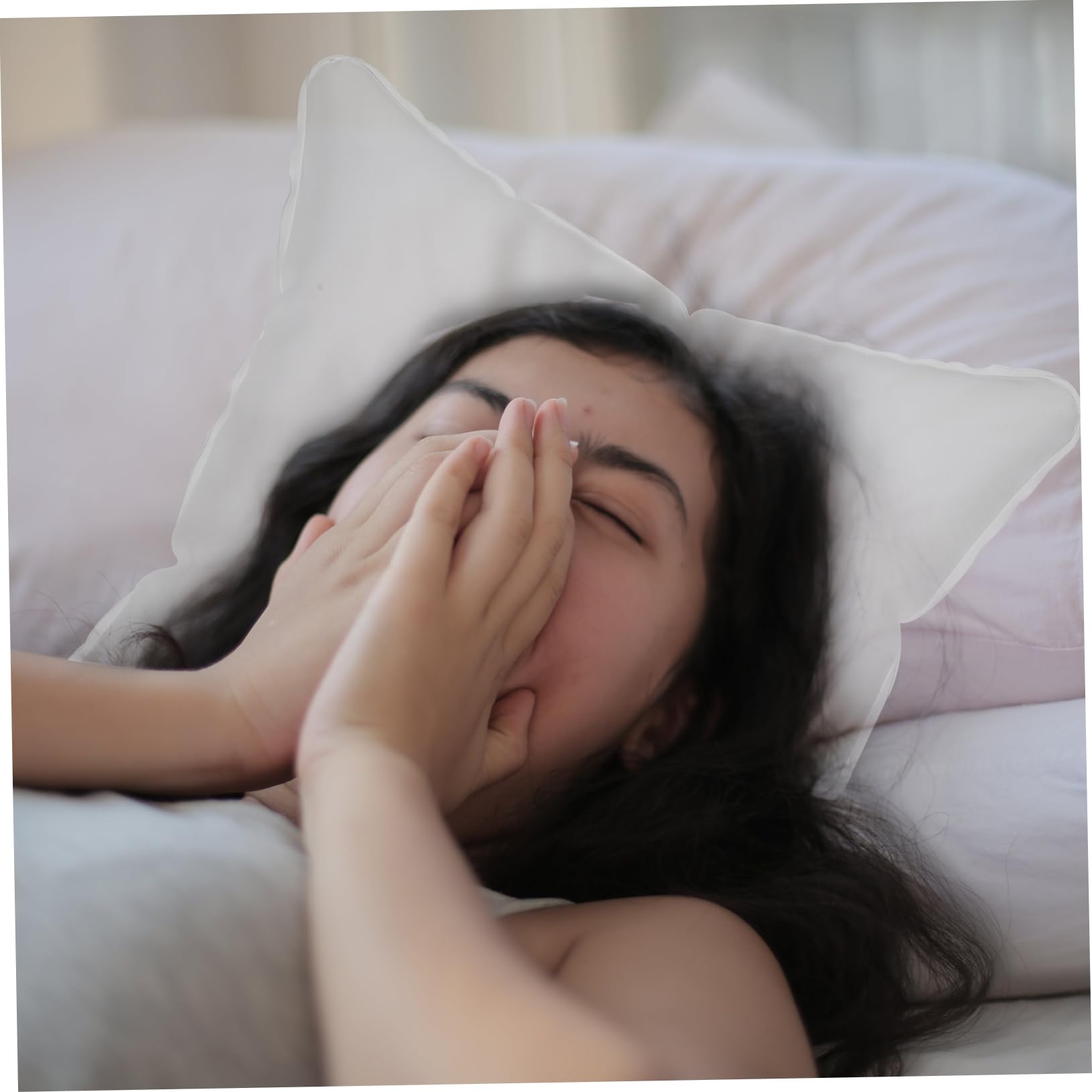 GRIRIW Portable Inflatable Neck Pillow Ergonomic Travel Cushion for Car Camping Office Water Resistant Design Height Transparent Square Pillow