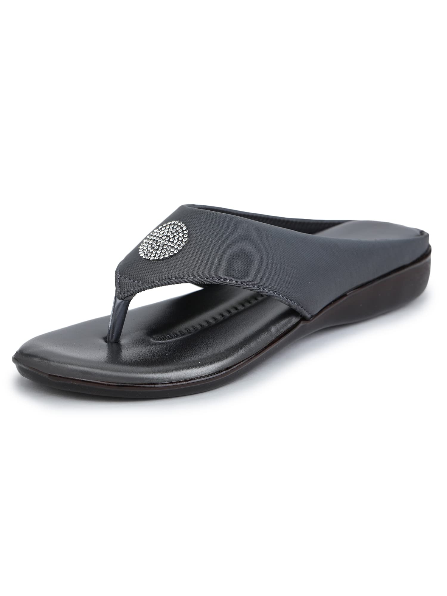 D-SNEAKERZ Slippers for Women Fashion Ladies Flat Chappal with Cushioned Bottom and Stones Grey (B097TN6SX1) Amazon Price History, Amazon Price Tracker