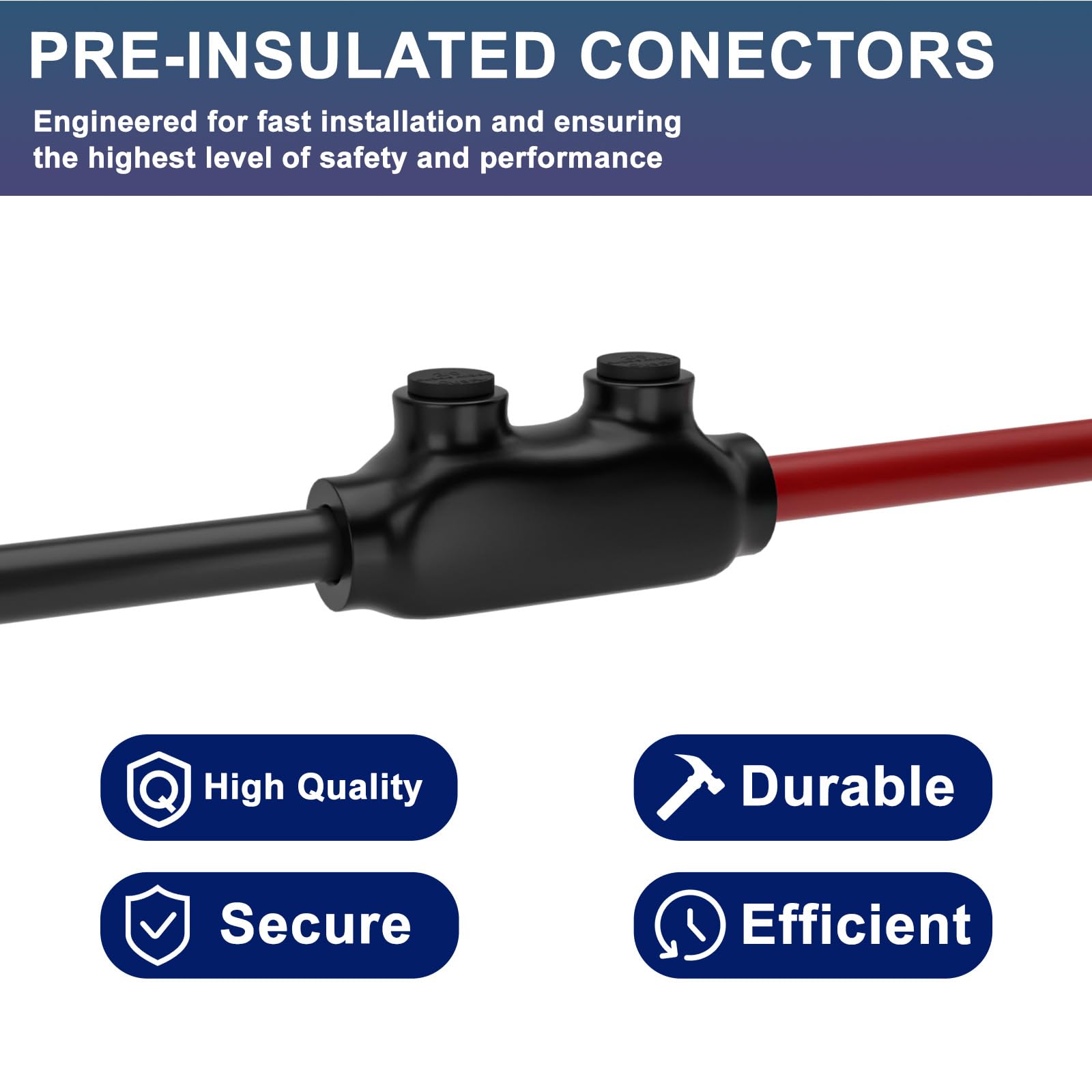 Connettori per cavi isolati a 2 porte, connettori neri da 2/0-6 AWG, multifilo, giuntatrici per cavi con ingresso su entrambi i lati, con inibitore di ossido UL, confezione da 5