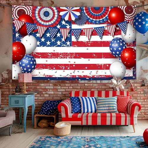 Image of KatchOn, 4th of July Decorations, XtraLarge USA Banner - 72x44 Inch | American Flag Backdrop for Patriotic Decor, Flag Day Decorations | Independence Day Decor