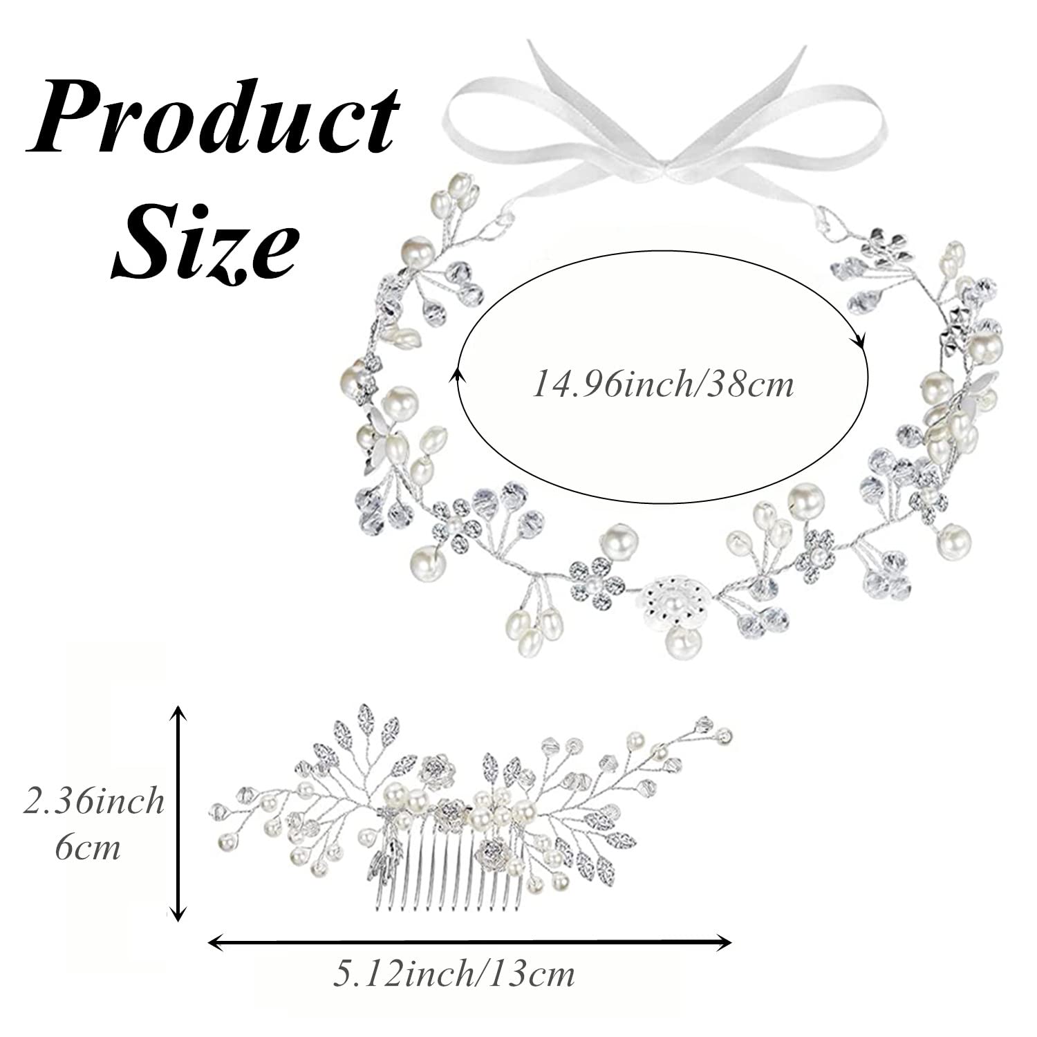 2 Stück Braut Stirnband Haarschmuck Hochzeit Kopfschmuck Vintage Kristall Perle Haarkranz Rebe Stirnbänder Strass, Stirnband Haarschmuck mit Blatt, Kopfschmuck Haarschmuck