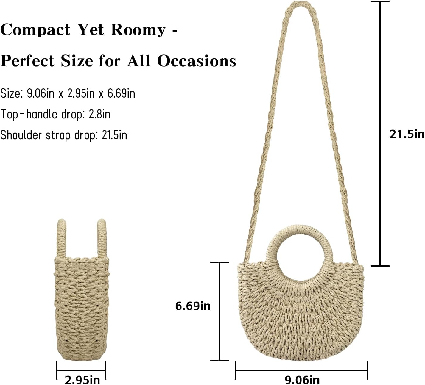 Straw Crossbody Bags for Women, Handwoven Beach Tote with Top Handle, Drawstring Closure Summer Purse
