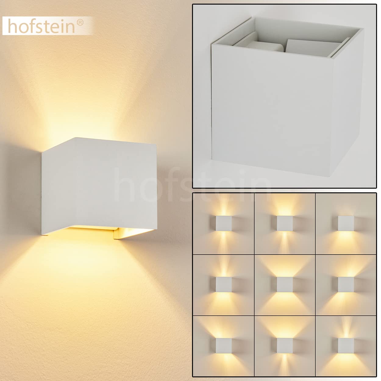 Wandleuchte Badajoz, moderne Wandlampe aus Metall in Weiß, eckige Leuchte mit verschiedenen Lichteffekten durch verstellbaren Schirm, Up & Down Leuchte, 1-flammig, 1 x G9, ohne Leuchtmittel