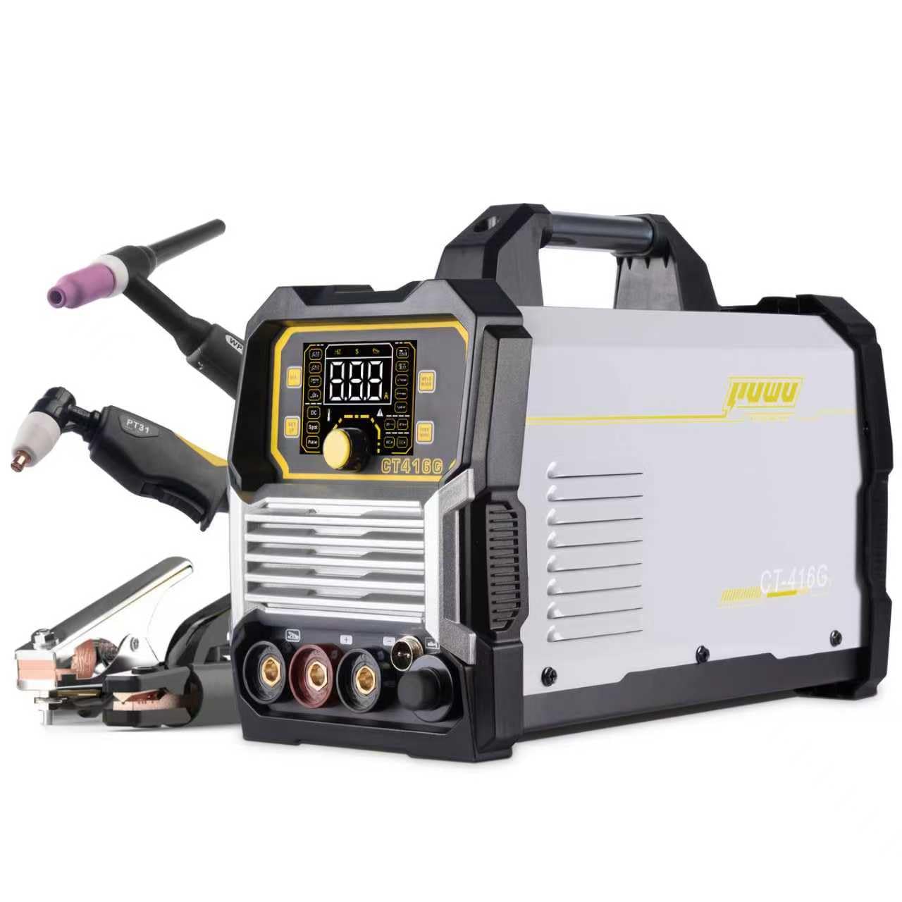 Plasma Cutter Welder Combo, (HF) TIG/Pulse TIG/Lift TIG/Spot/Stick/CUT 6 in 1 Multi-processo Saldatrice, 110V/220V Dual Voltage TIG Saldatrice con ampio display a LED Controllo sinergico