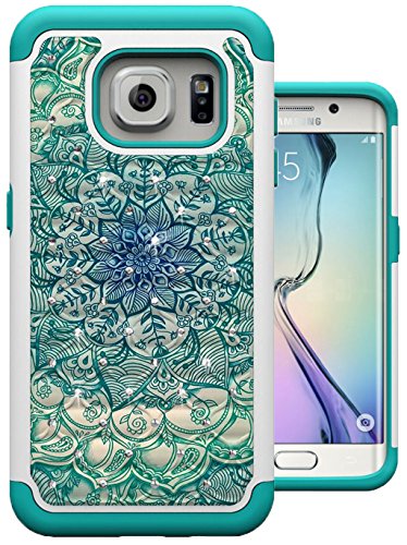 S7 Edge Case, MagicSky [Shock Absorption] Studded Rhinestone Bling Hybrid Dual Layer Armor Defender Protective Case Cover for Samsung Galaxy S7 Edge (Flower)