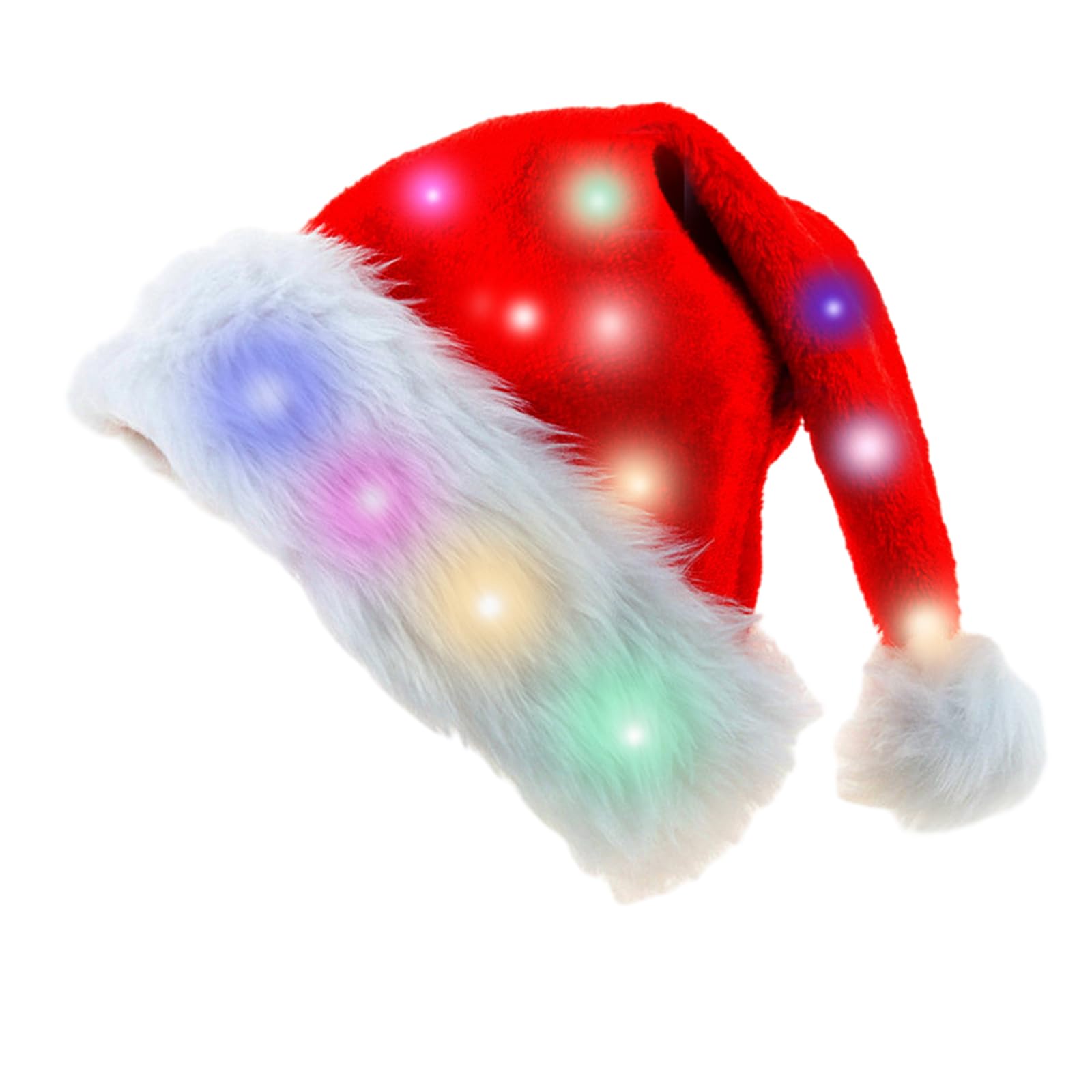 Tsophreniq Funny Santa Hat with LED Lights Soft Plush Faux Furs Christmas for Adults and Kids Party Props Hats with Lights Light-up Knitted