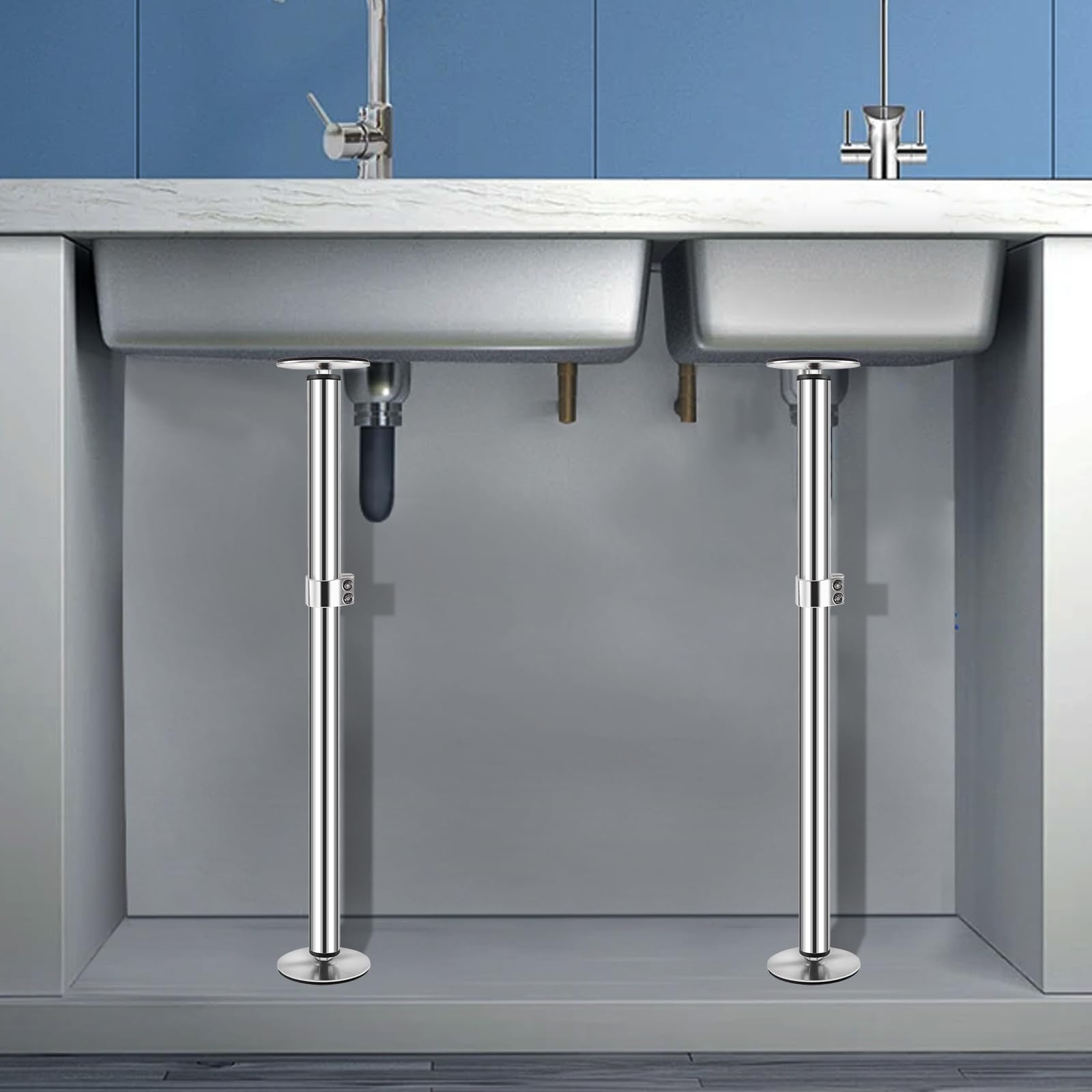 Staffe sottotop per lavello, asta di supporto regolabile da 45 a 79 cm, in acciaio inox, kit di riparazione per cucina, bagno (confezione da 2)