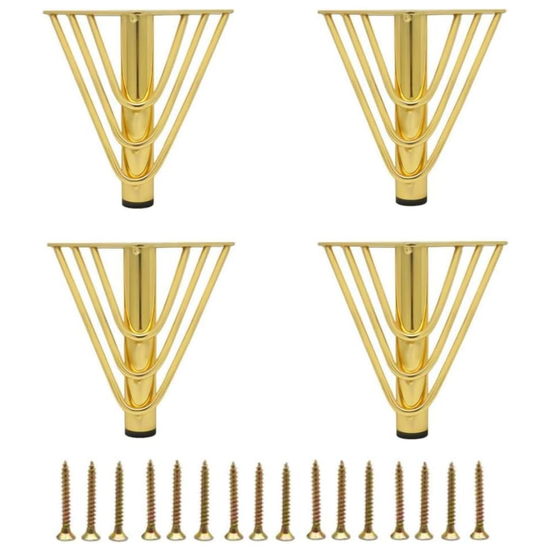 MEETOZ 5.1 inch Gold Furniture Legs Setm,4PCS Metal Cabinet Legs,with Rubber Floor Protectors