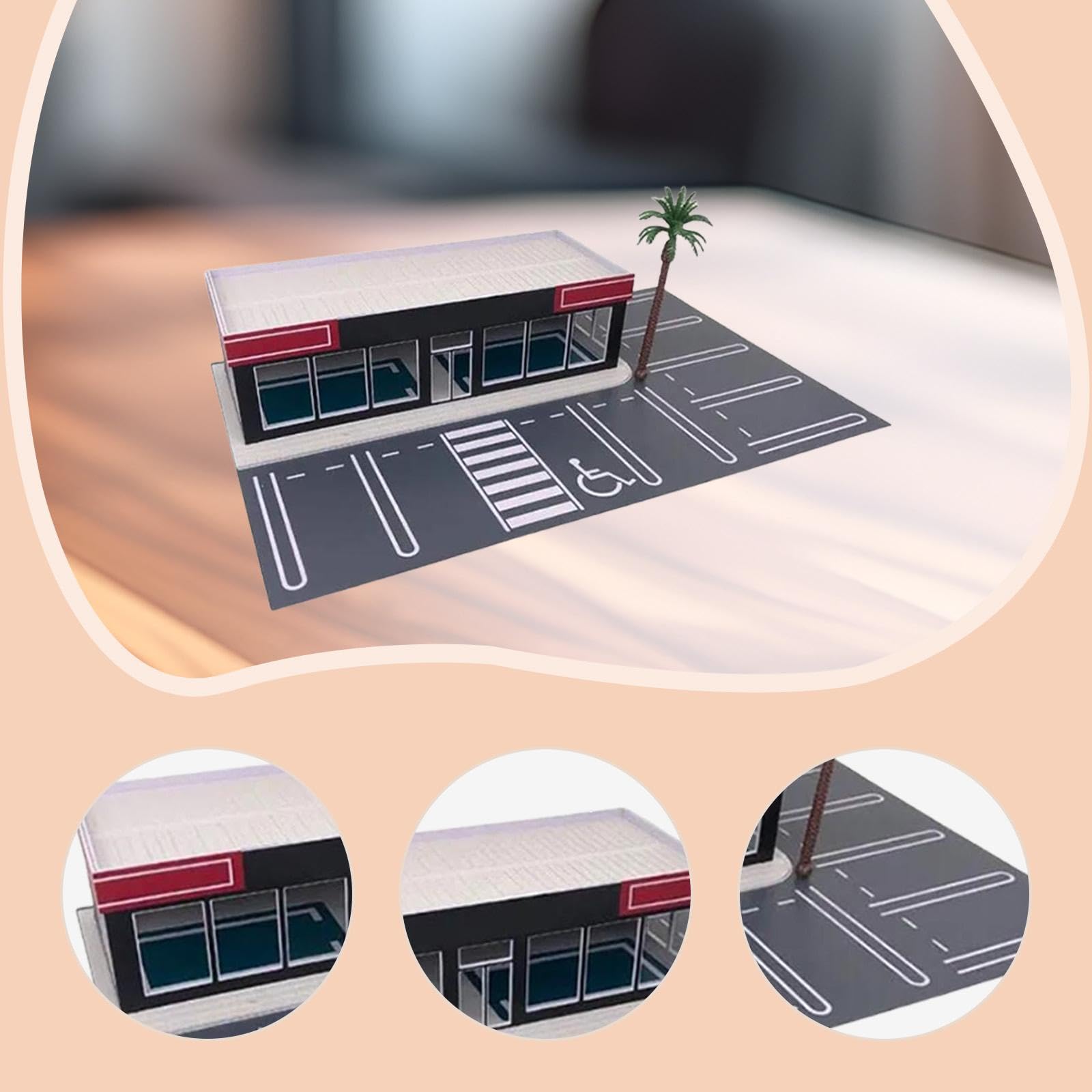 harayaa Maqueta de Garaje a Escala 1:64, Diorama de Estacionamiento en Miniatura, Accesorios de Estacionamiento, Expositor de Vehículos de PP para Coleccionis, Parking Lot W Tree