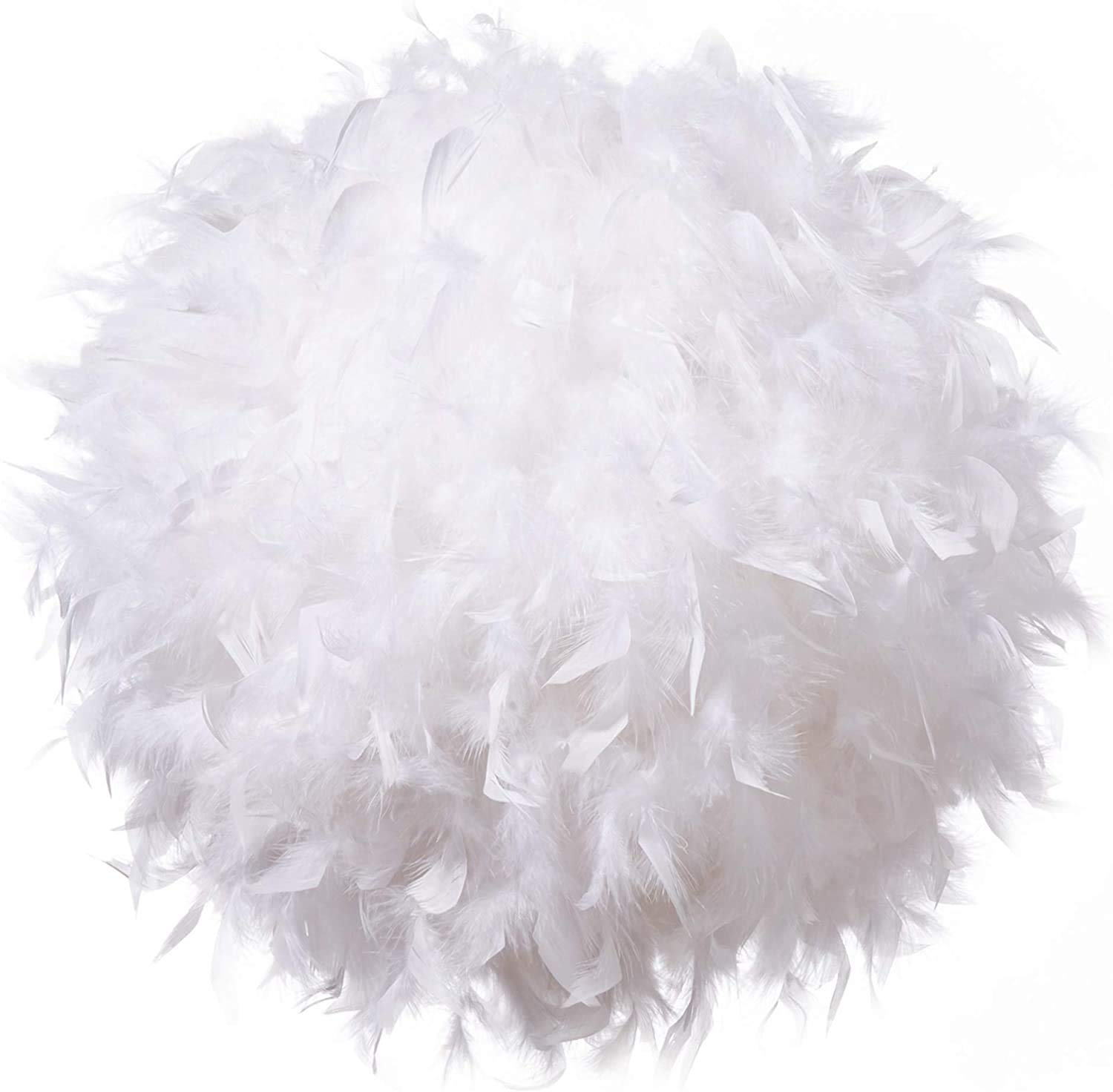 Waneway 50cm Feather Light Shade for Ceiling Pendant Light, Fluffy Lamp Shade Lampshade Lightshade for Table Lamp and Floor Lamp, Bedroom, Living Room, Party Decor, ID 40cm, OD 50cm, White
