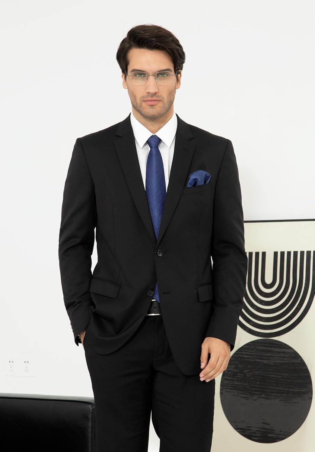 HISDERN Mens Solid Ties Formal Business Woven Tie and Pocket Square Cufflinks Set Classic Silk Satin Necktie Wedding - Image 5