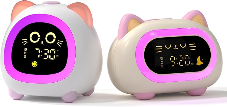 ANALOI Alarm Clock for Kids, Kids Alarm Clock Ok to Wake Cute Night Light for Bedroom, Toddlers Sleep Training, Cat Gift for Boys Girls Children