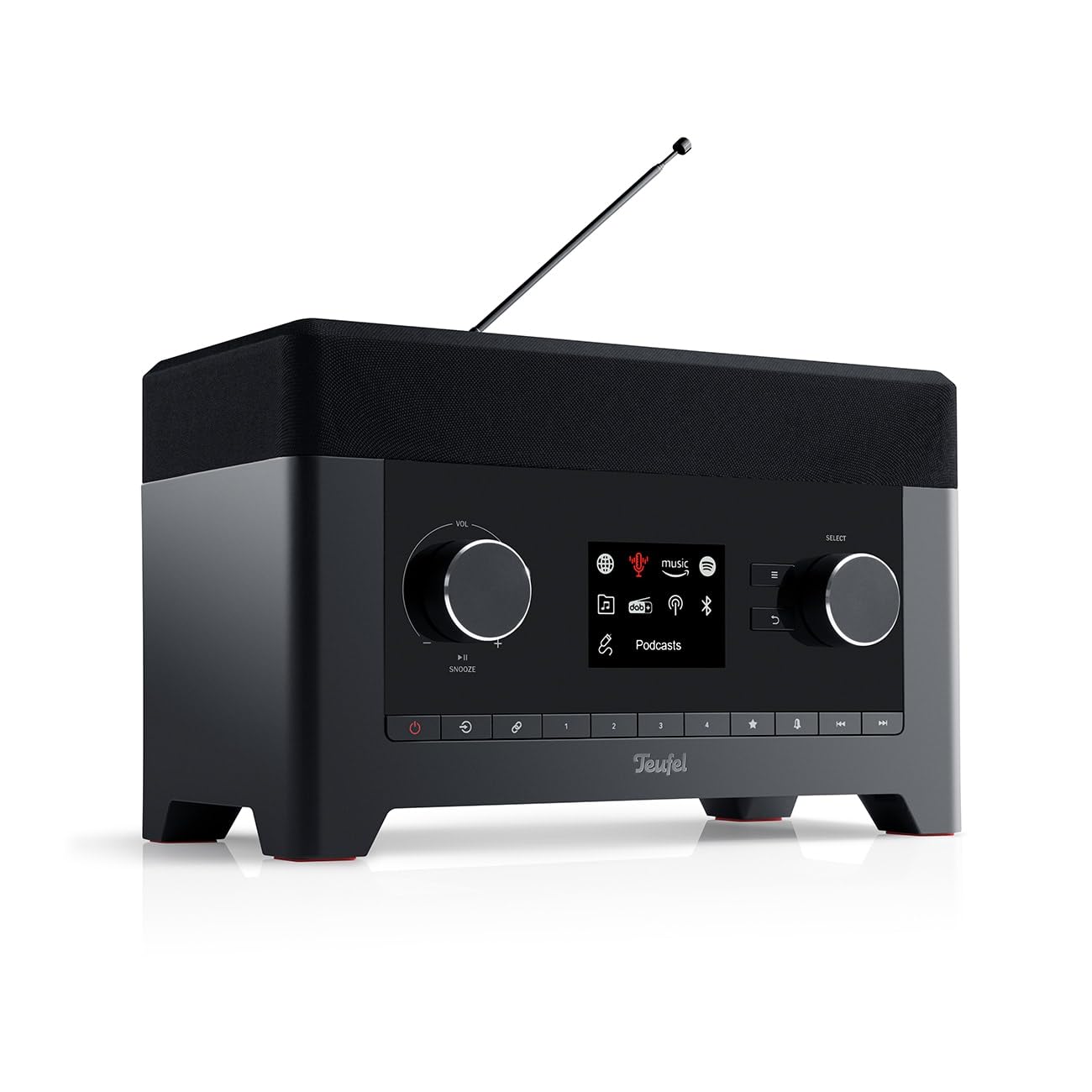 Teufel Radio 3SIXTY - Altavoz Bluetooth con Radio Digital Premium Internet Dab+, Sonido de 360 Grados, función de Banco de energía, subwoofer, función de Despertador - Negro