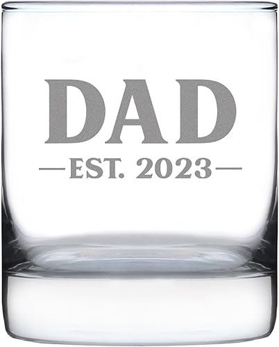 Dad Est 2023 - New Father Whiskey Rocks Glass Gift for First Time Parents - Bold 10.25 Oz Glasses