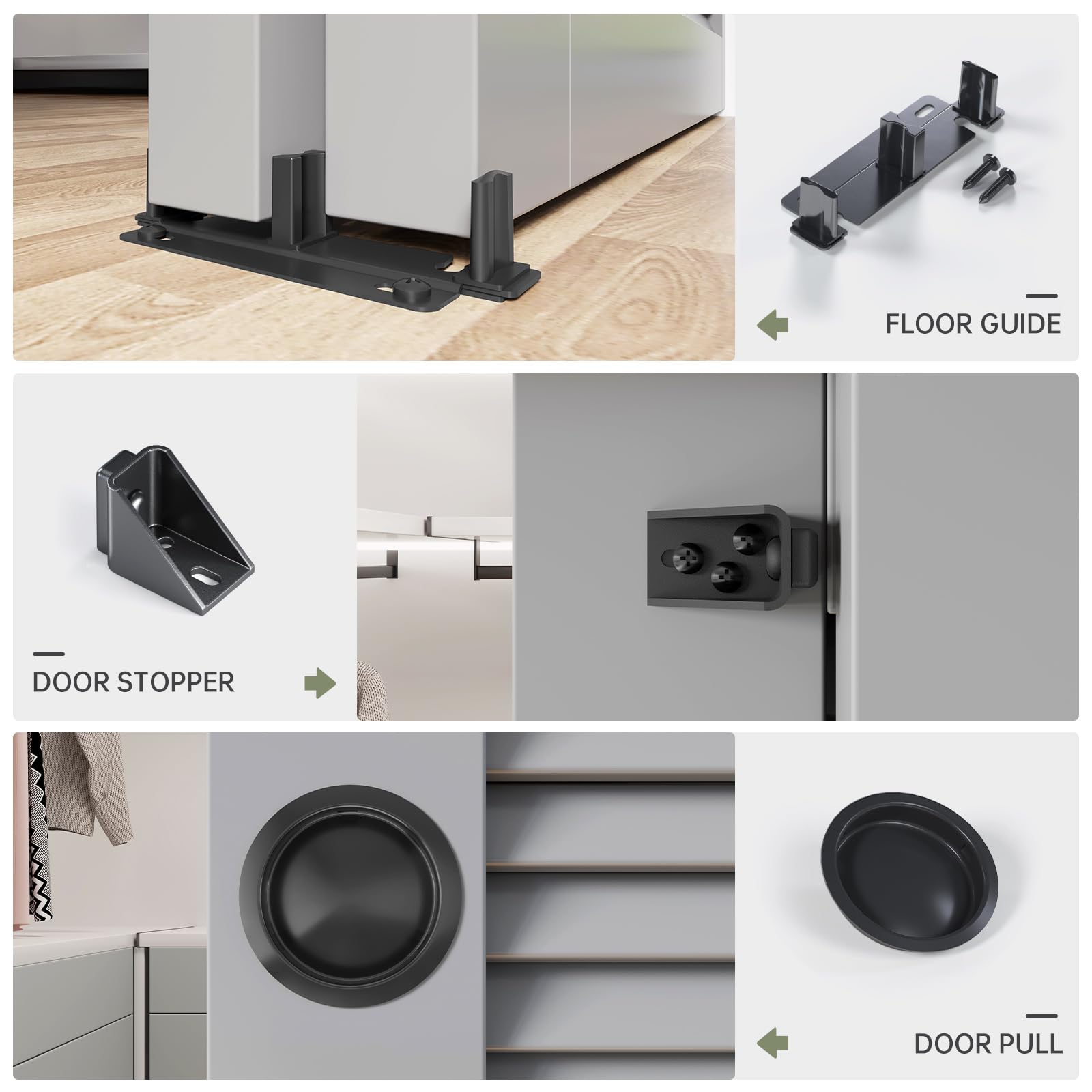 EaseLife Kit de herrajes para puerta corrediza de doble bolsillo corredizo de 8 pies/96 pulgadas, grado comercial, aluminio, riel de puerta de armario para sistema de 4 puertas, se desliza suavemente