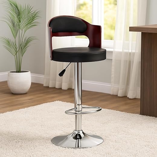 Nityam Adjustable Bar Stool Chair - Burgundy/Black