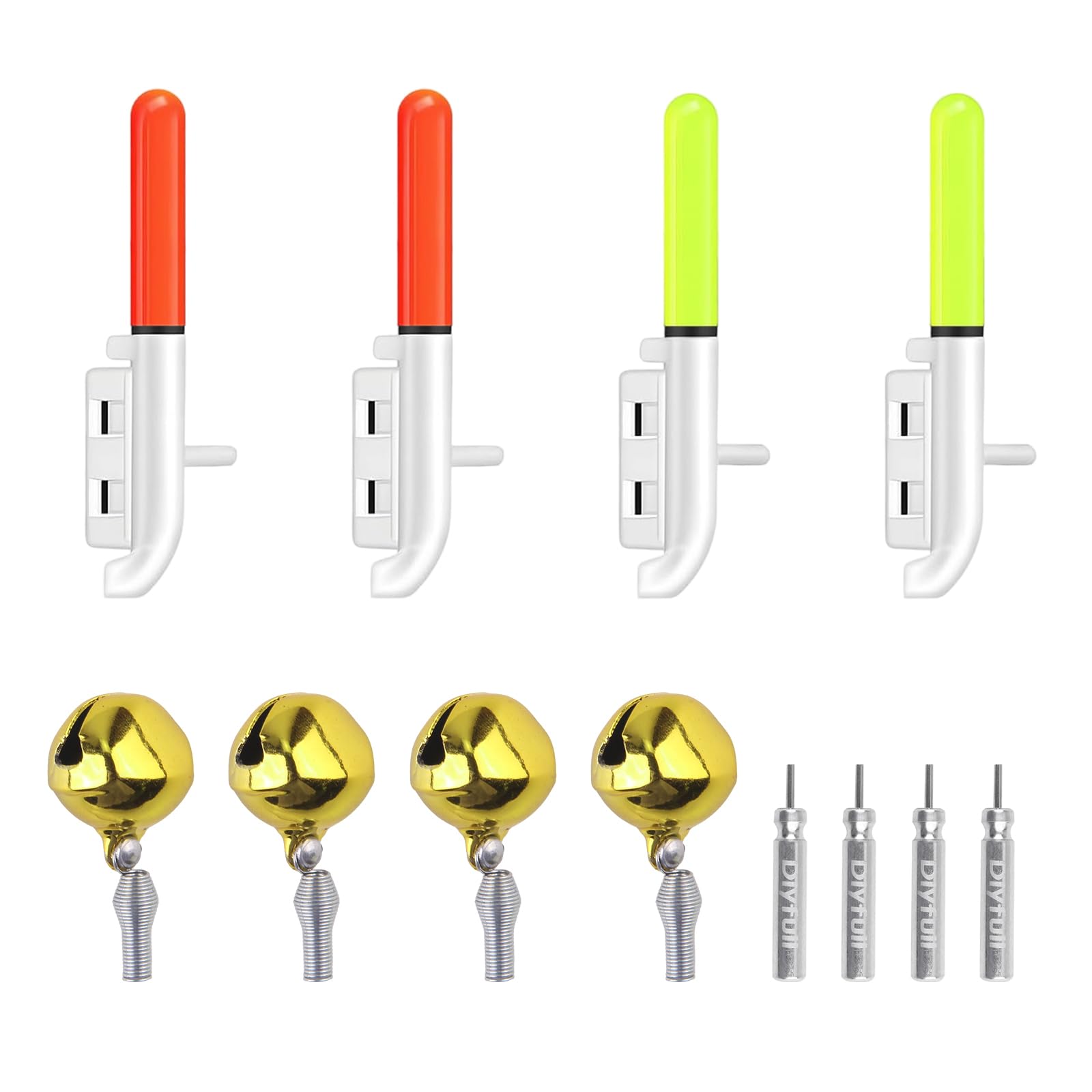 4 Pièces Detecteur de Touche Peche Baton Lumineux Clochette de Peche avec Boucle Facile à Fixer pour Canne a Peche Mer Pêche de Nuit Accessoires Peche（Vert/Rouge）