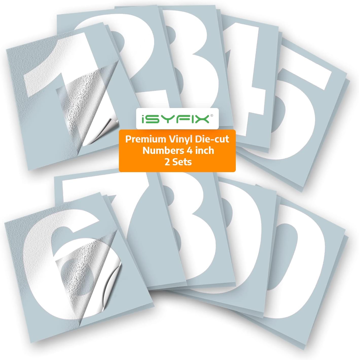 White Vinyl Numbers Stickers 4 Inch Self Adhesive 2 Sets Premium