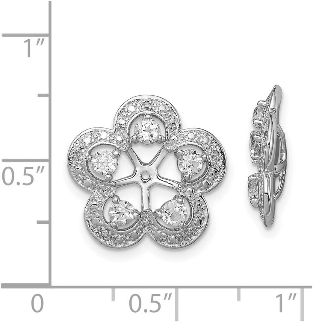 925 Sterling Silver Diamond and White Topaz Earrings Jacket 16x15mm Wide Earring Jacket for Women