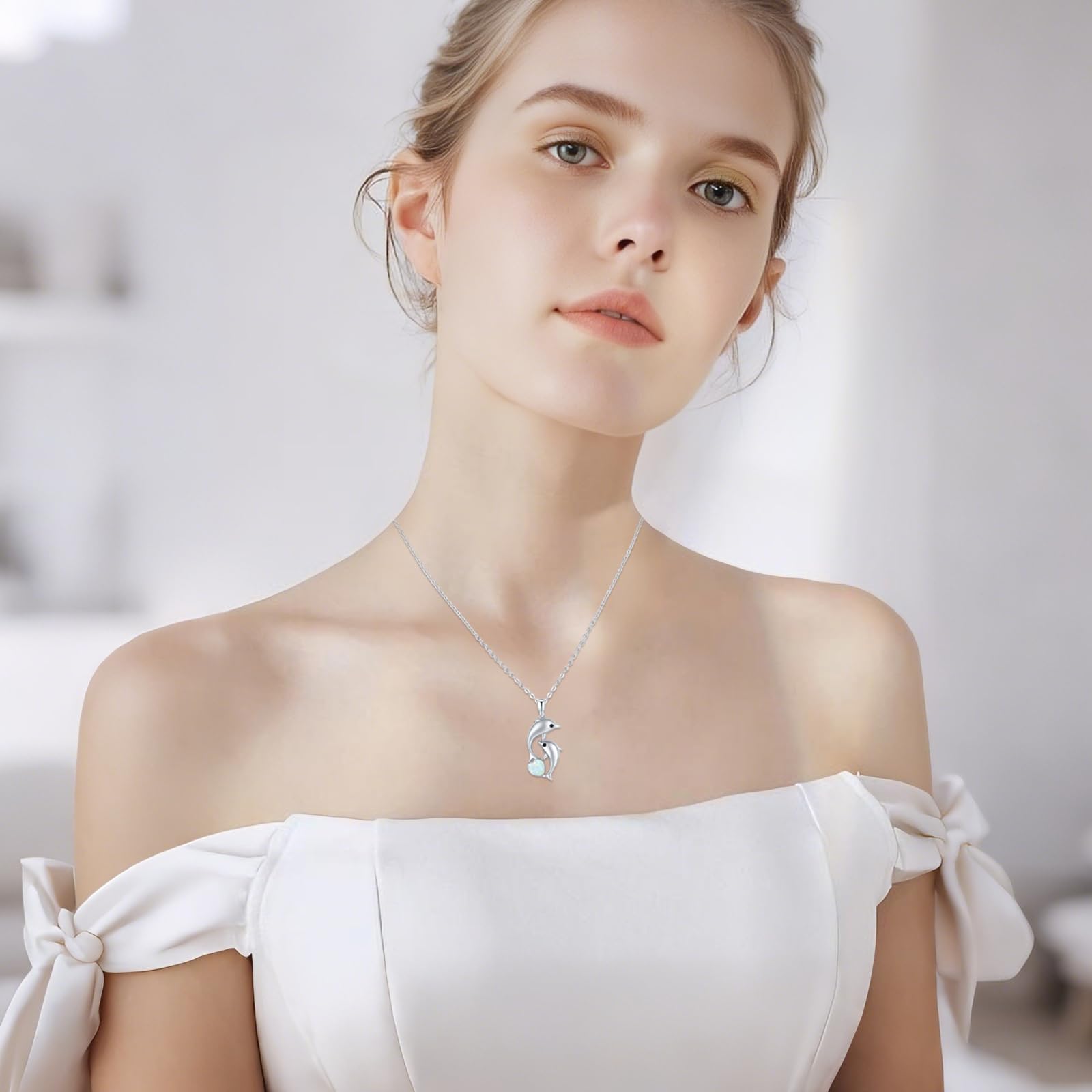 REDSUN Silber/Gold Delphin Anhänger Halskette Damen 925 Sterling Silber Blau Herz Kristall/Mondstein Kette für Frauen Mädchen– Geschenk Geburtstag Muttertag Weihnachten Abschluss Freundin Mutter