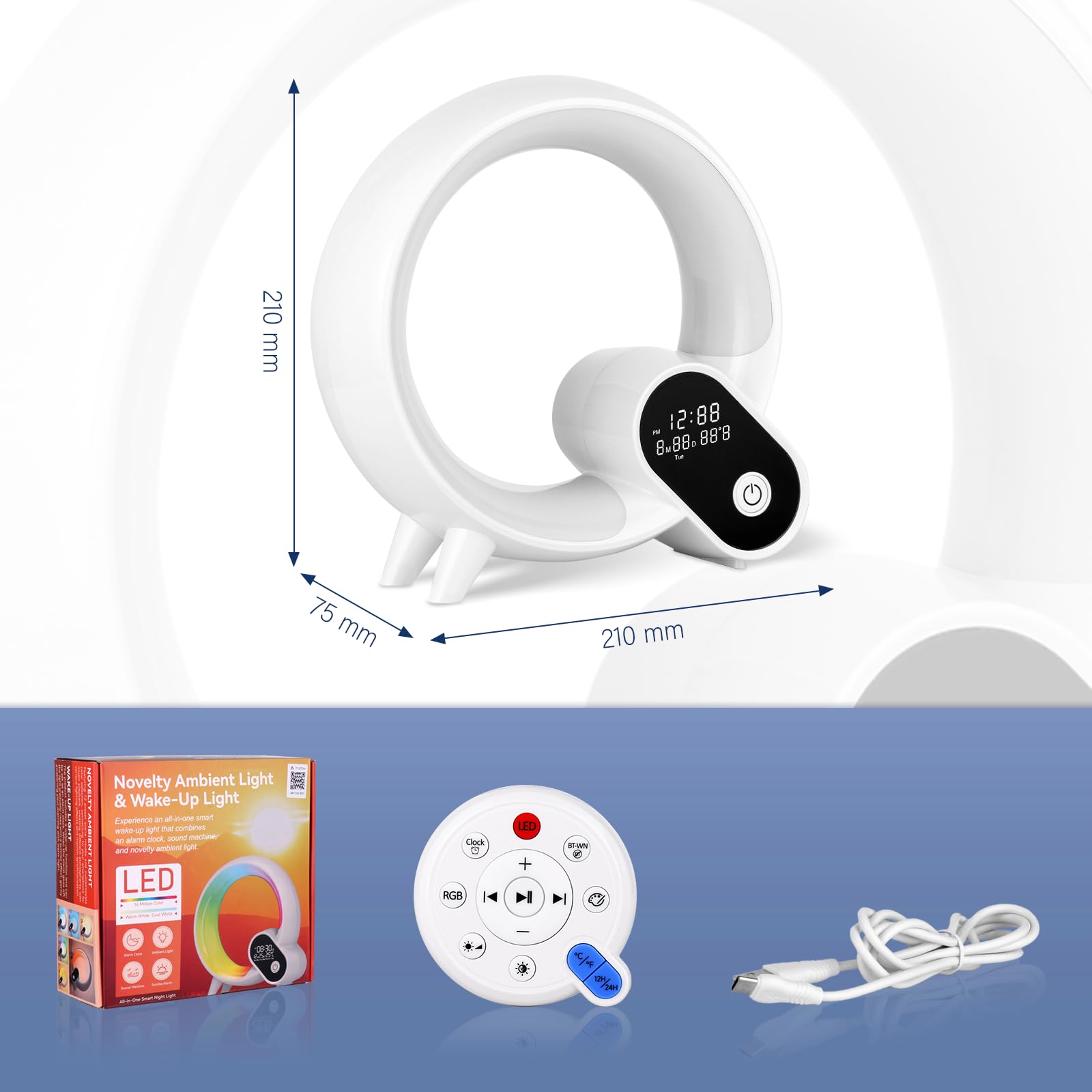 Sunrise Sveglia con luce sveglia – Smart Lights Sound Machine con controllo app, Bluetooth, ora, temperatura, visualizzazione della data, musica sonno atmosfera lampada